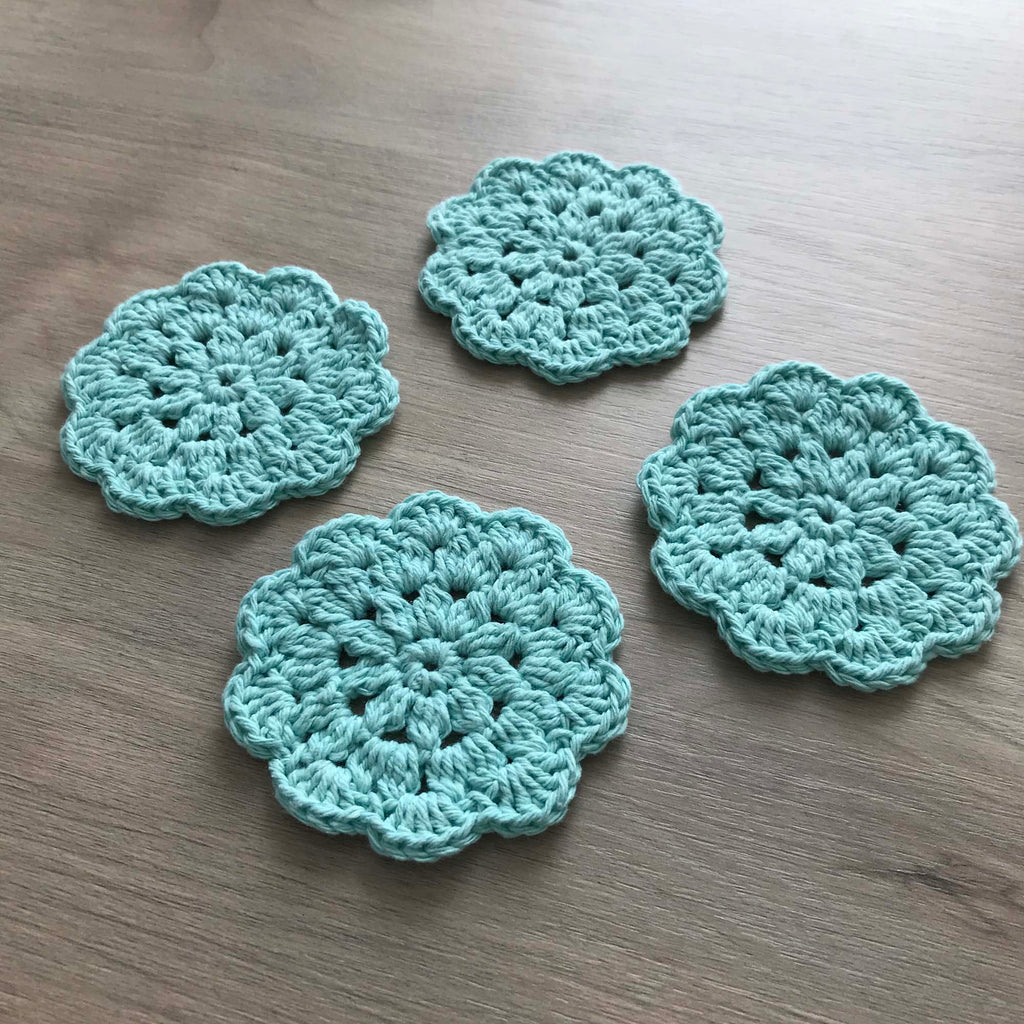 100% Recycled Cotton Crochet Turquoise Coasters - Set of 4