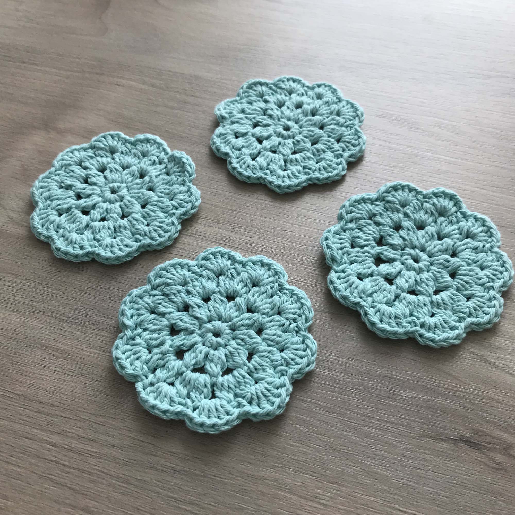 100% Recycled Cotton Crochet Turquoise Coasters - Set of 4