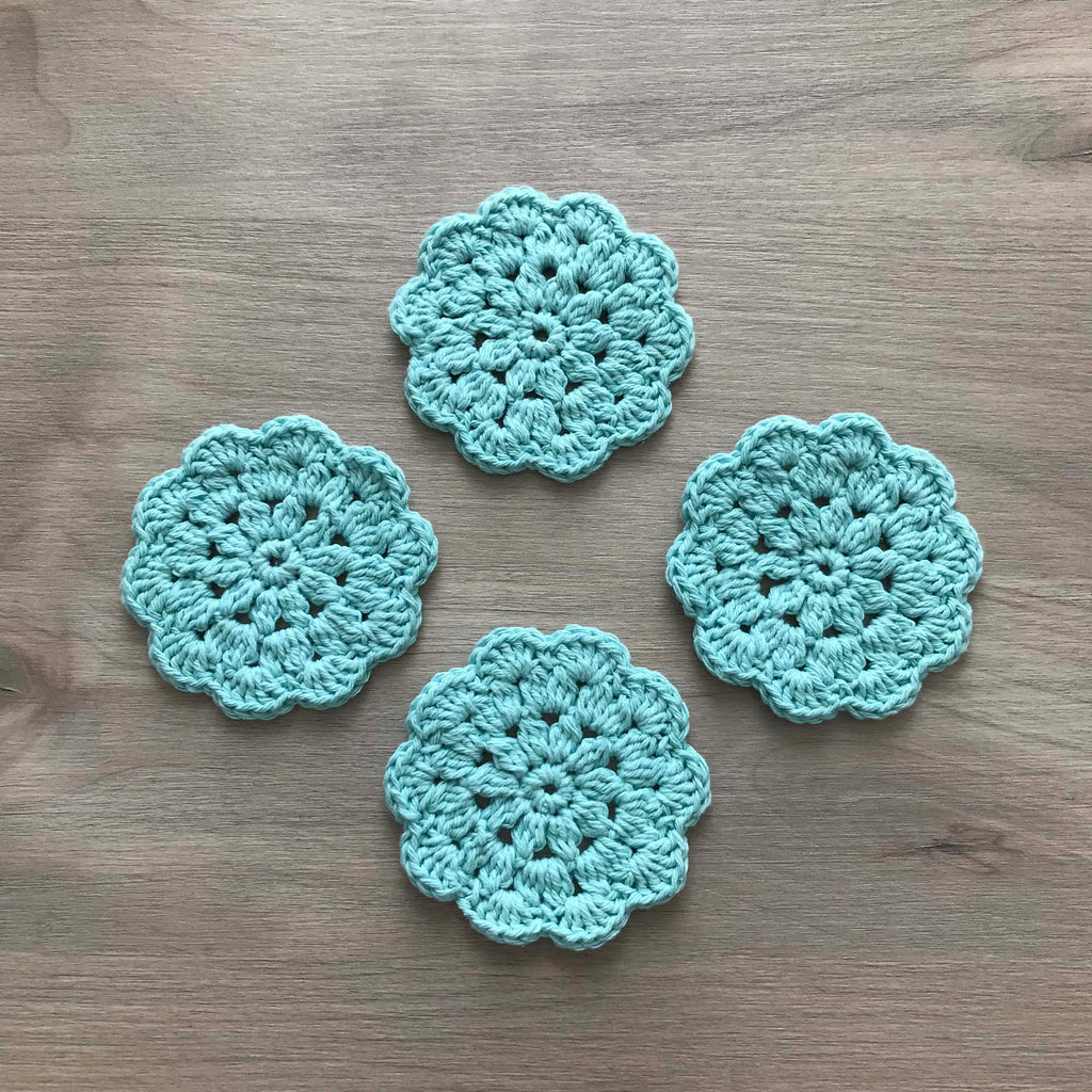 100% Recycled Cotton Crochet Turquoise Coasters - Set of 4