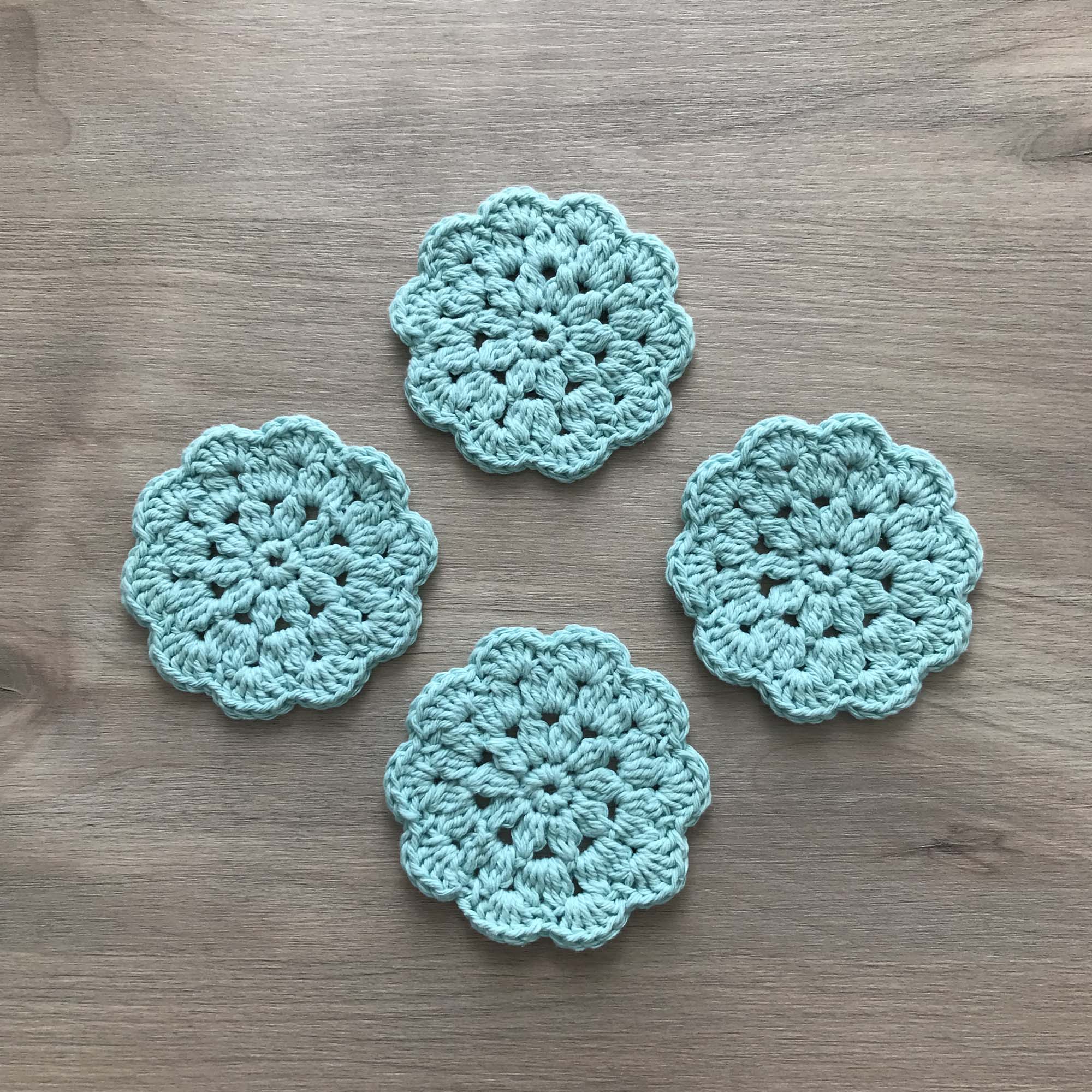 100% Recycled Cotton Crochet Turquoise Coasters - Set of 4