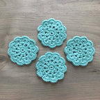 100% Recycled Cotton Crochet Turquoise Coasters - Set of 4
