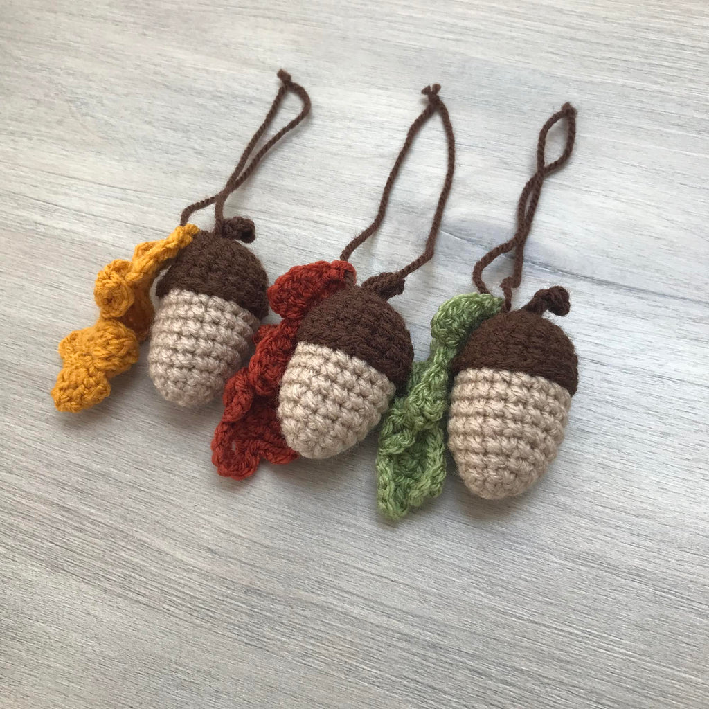 Crochet Acorn Decoration with Leaf