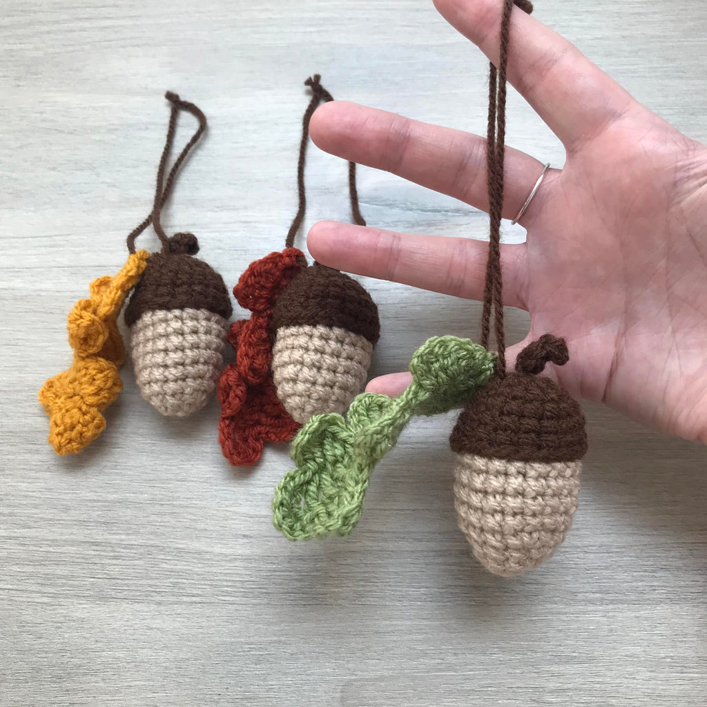 Crochet Acorn Decoration with Leaf