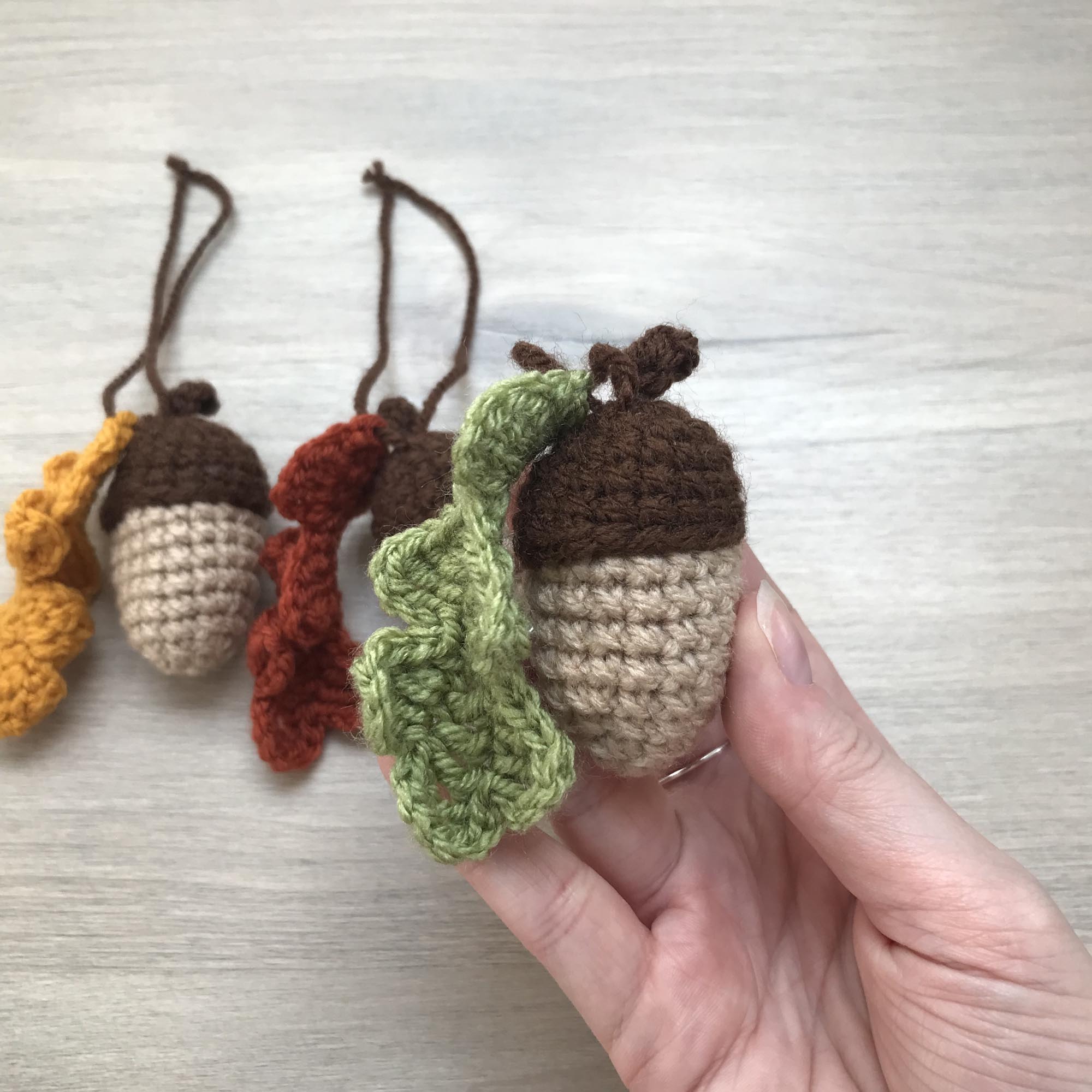 Crochet Acorn Decoration with Leaf