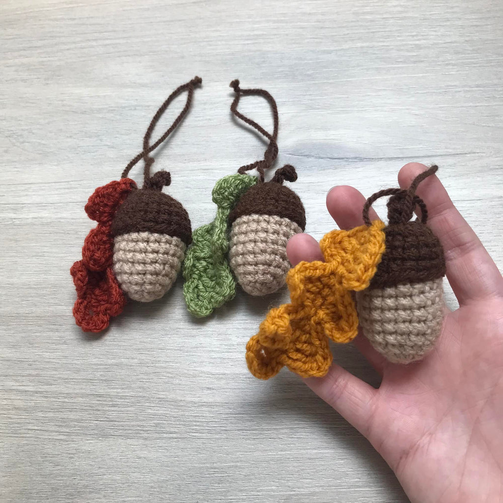 Crochet Acorn Decoration with Leaf