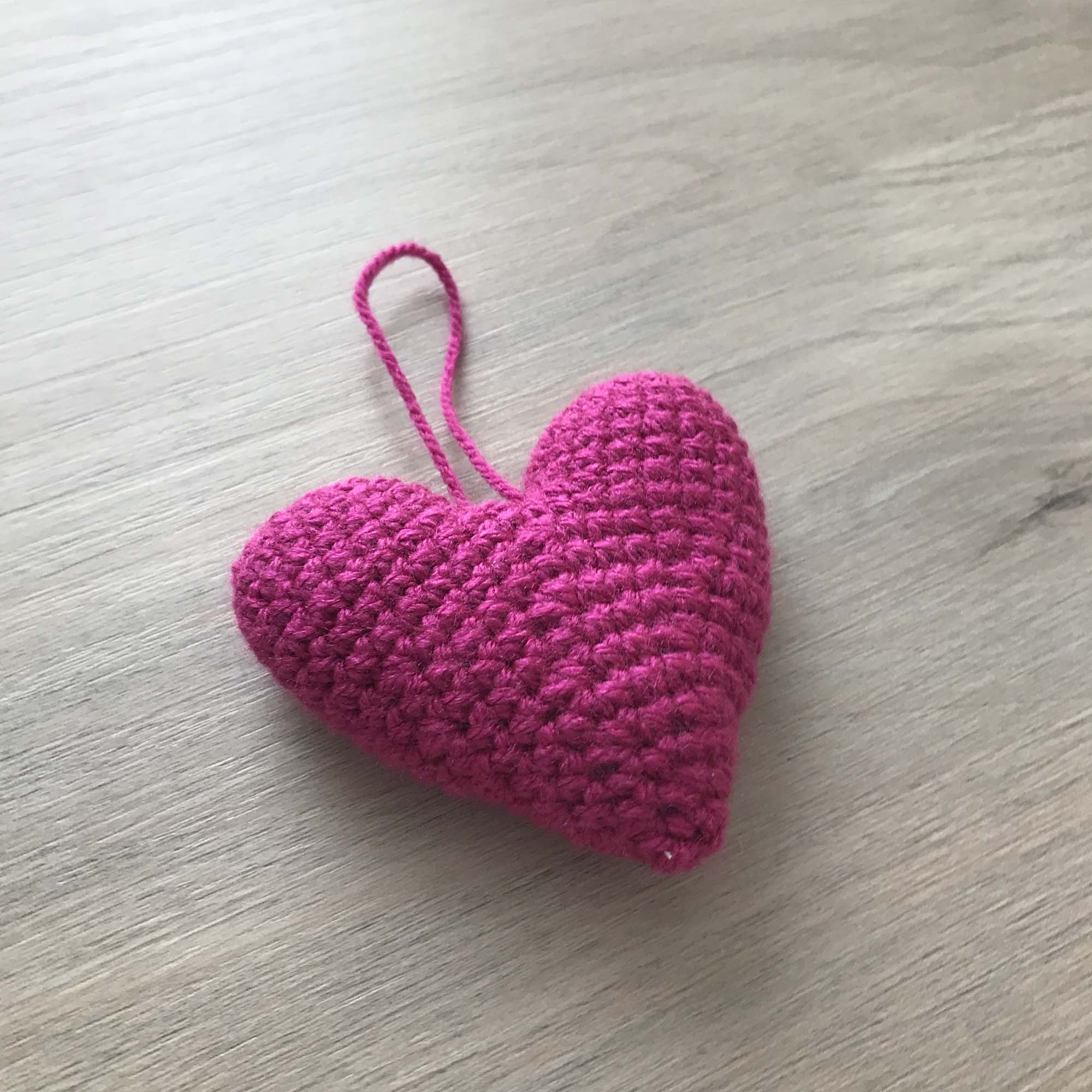 Crochet Fuchsia Heart Hanging Decoration