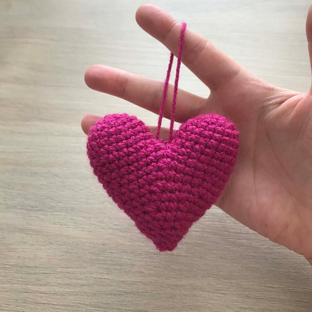 Crochet Fuchsia Heart Hanging Decoration