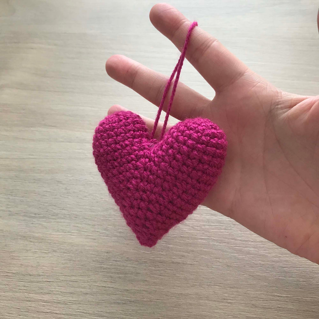 Crochet Fuchsia Heart Hanging Decoration