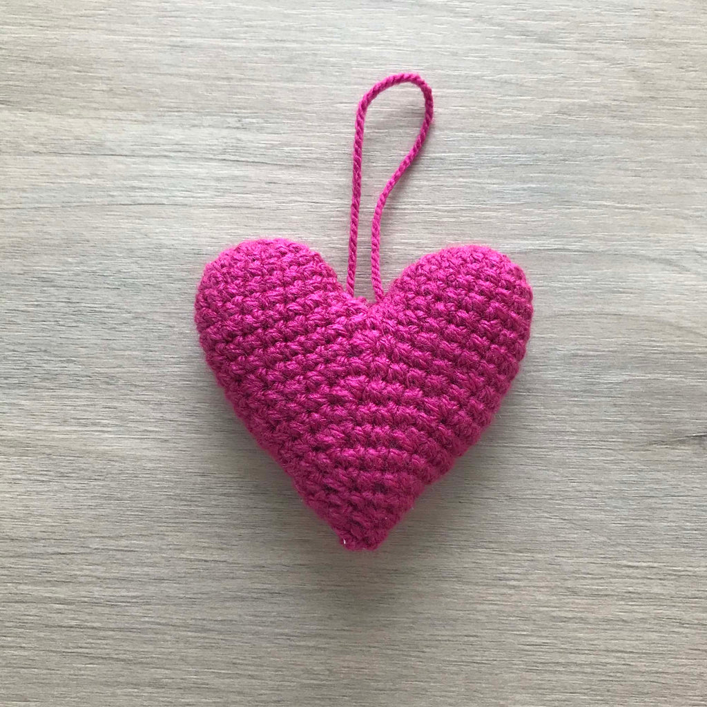 Crochet Fuchsia Heart Hanging Decoration
