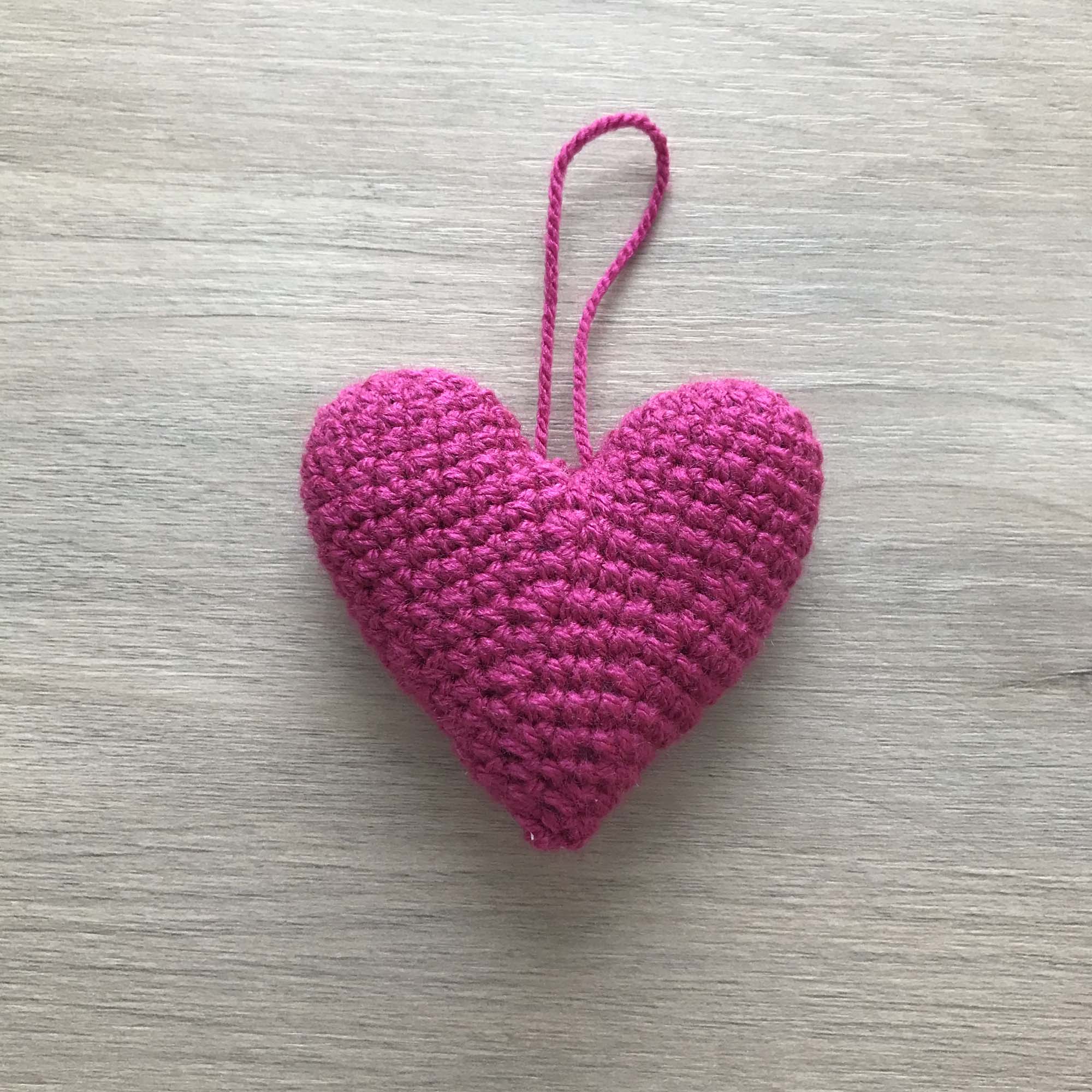 Crochet Fuchsia Heart Hanging Decoration