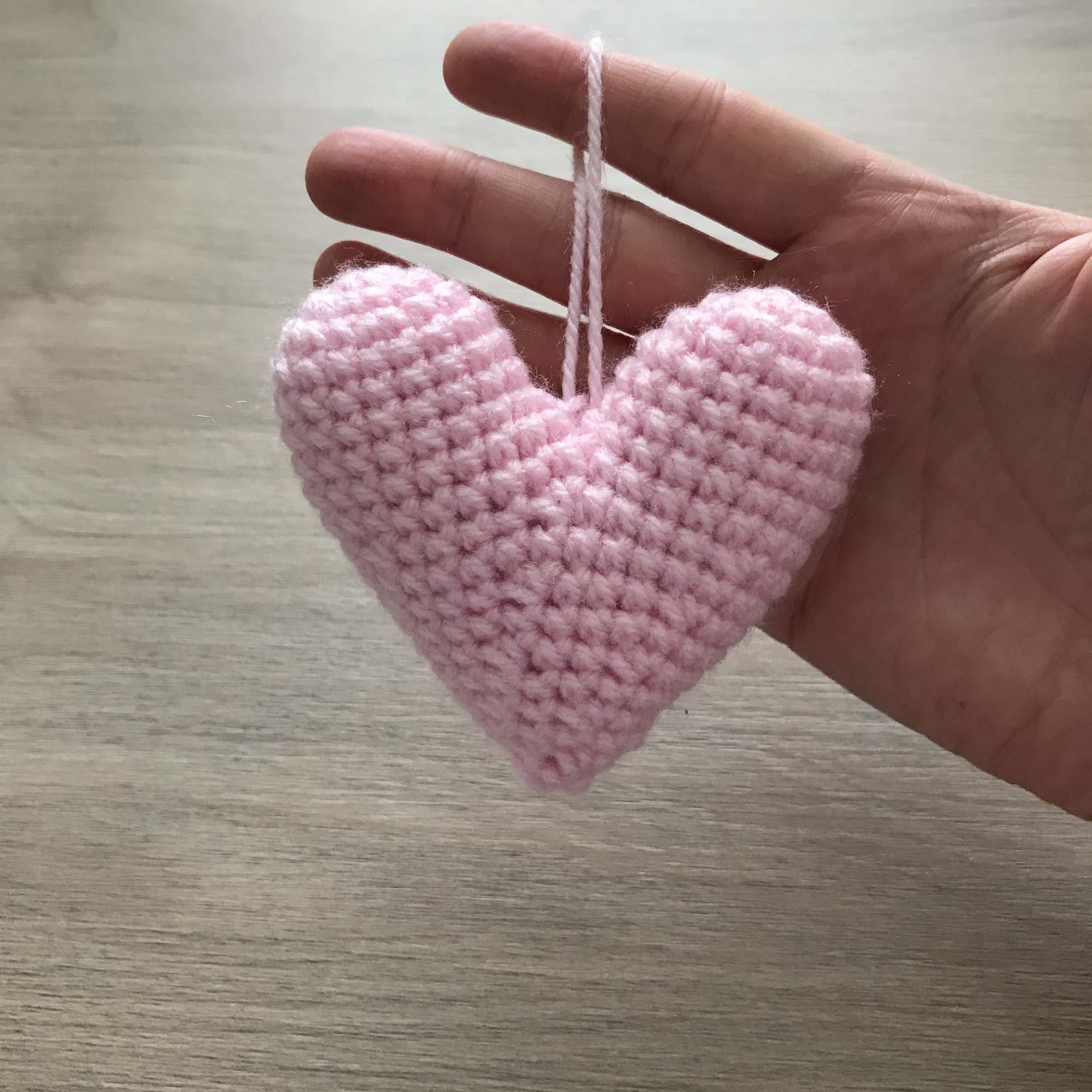 Crochet Baby Pink Heart Hanging Decoration