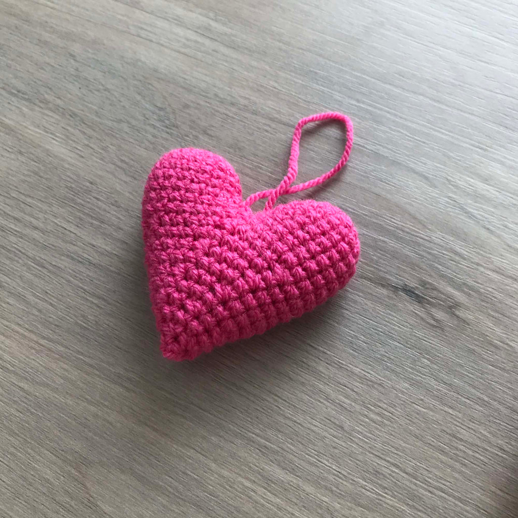 Crochet Pink Heart Hanging Decoration