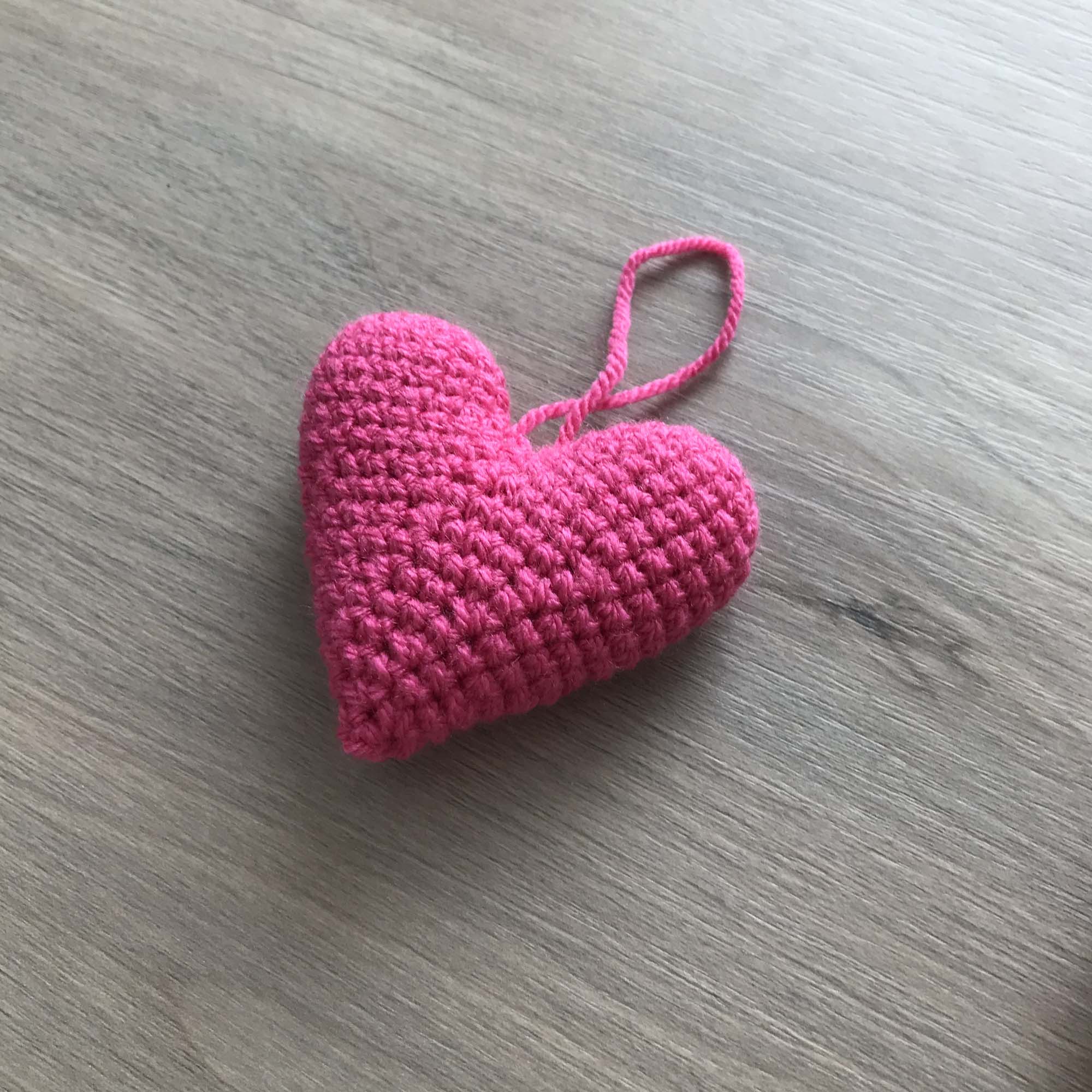 Crochet Pink Heart Hanging Decoration