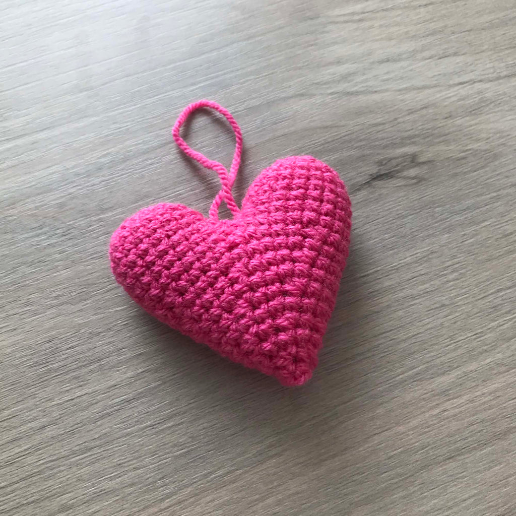 Crochet Pink Heart Hanging Decoration