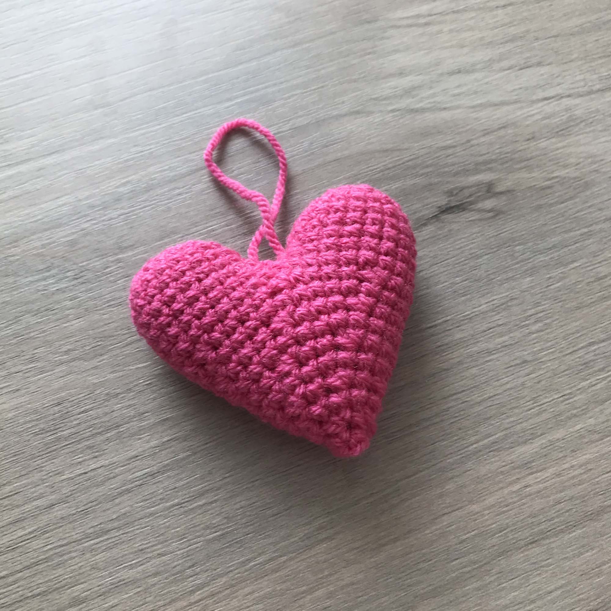Crochet Pink Heart Hanging Decoration