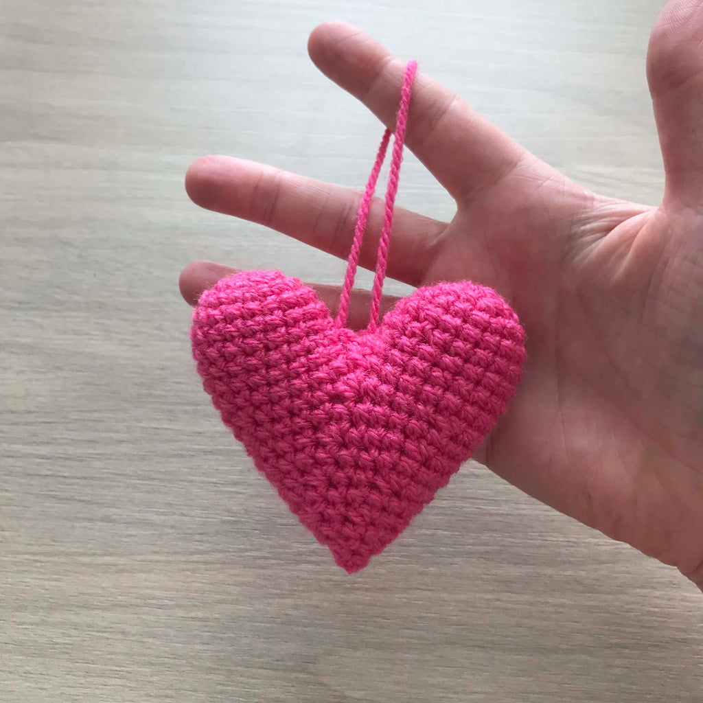 Crochet Pink Heart Hanging Decoration