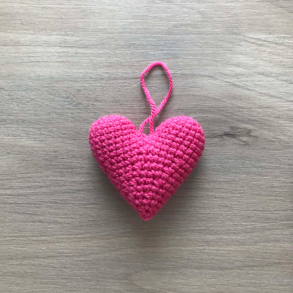 Crochet Pink Heart Hanging Decoration