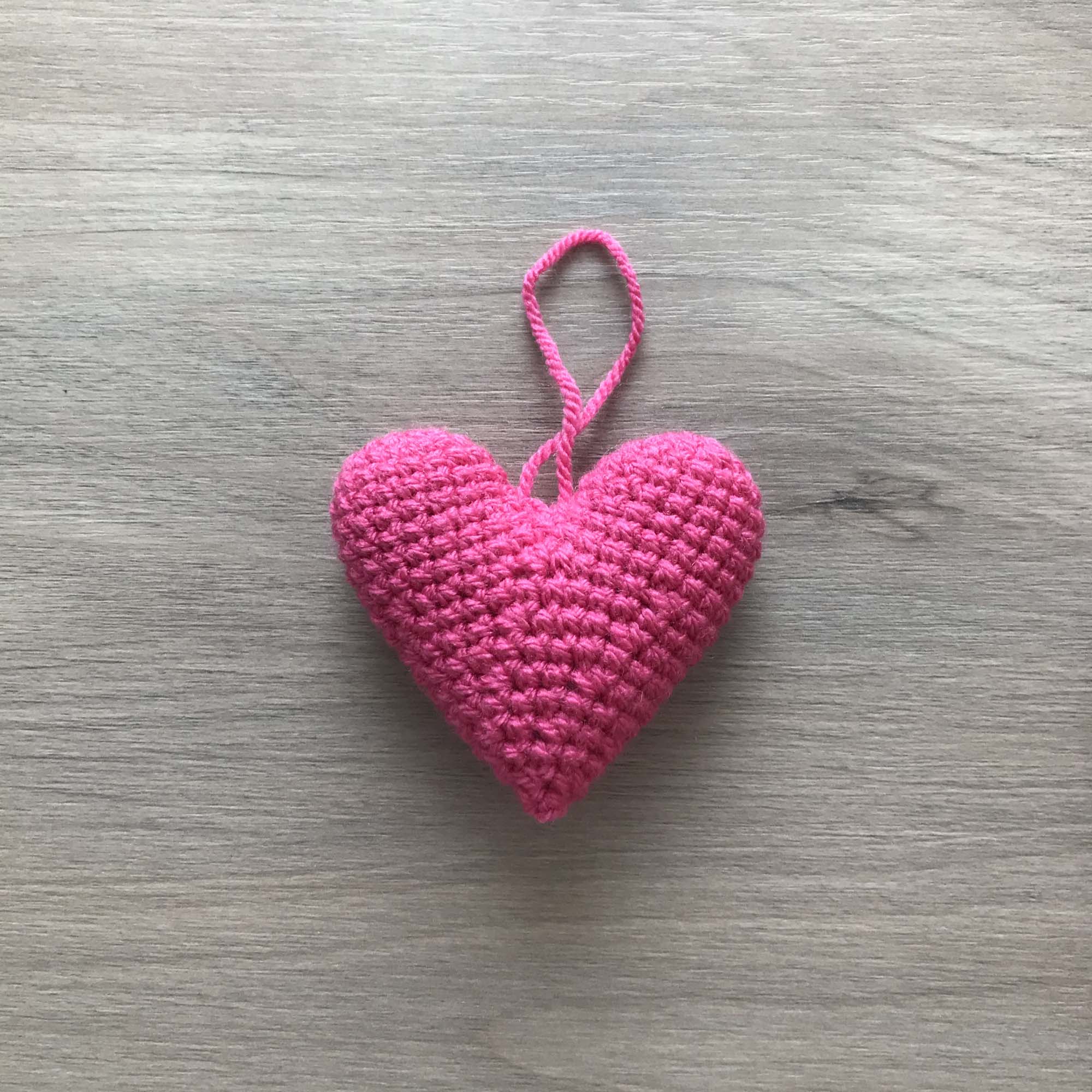 Crochet Pink Heart Hanging Decoration