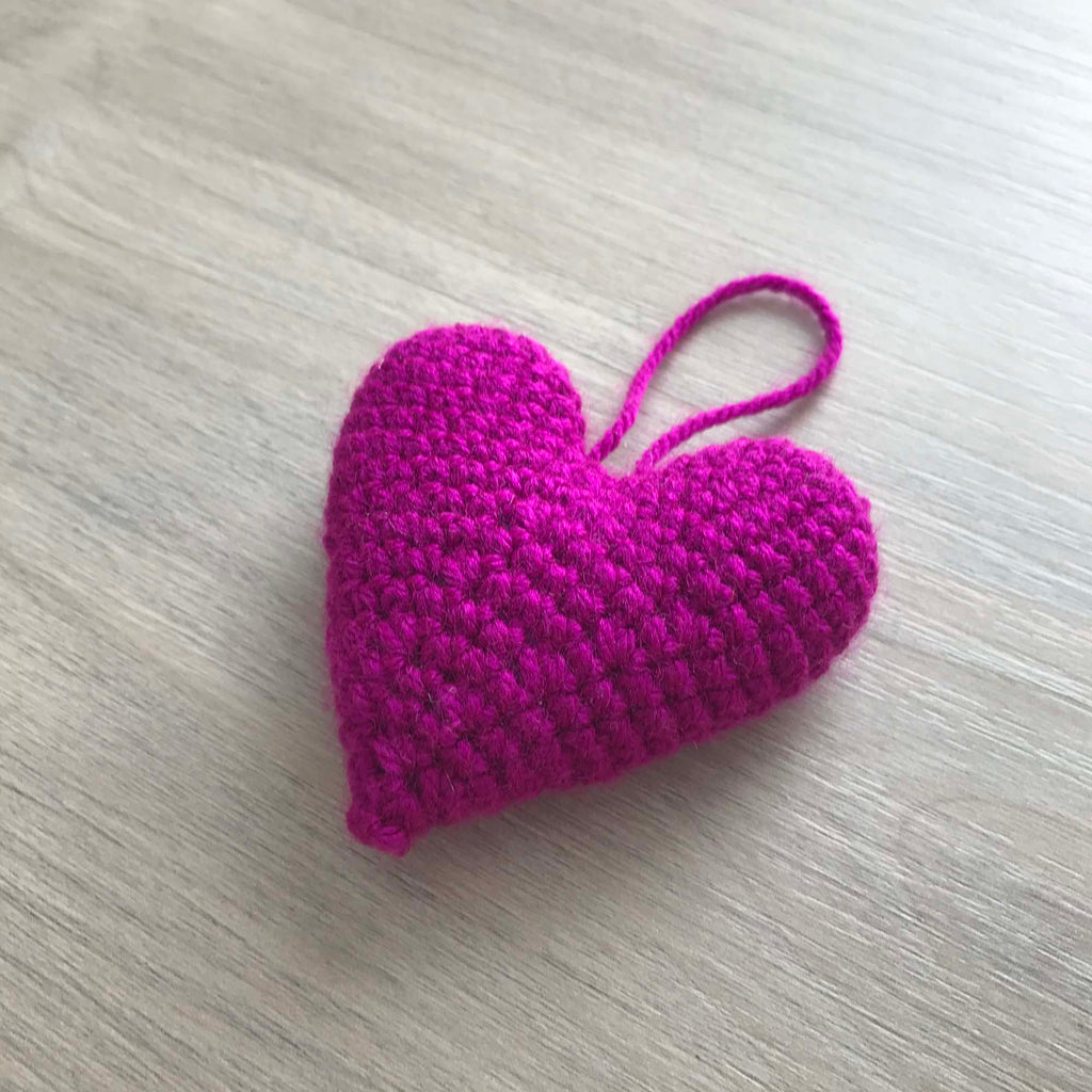 Crochet Magenta Hanging Heart Decoration
