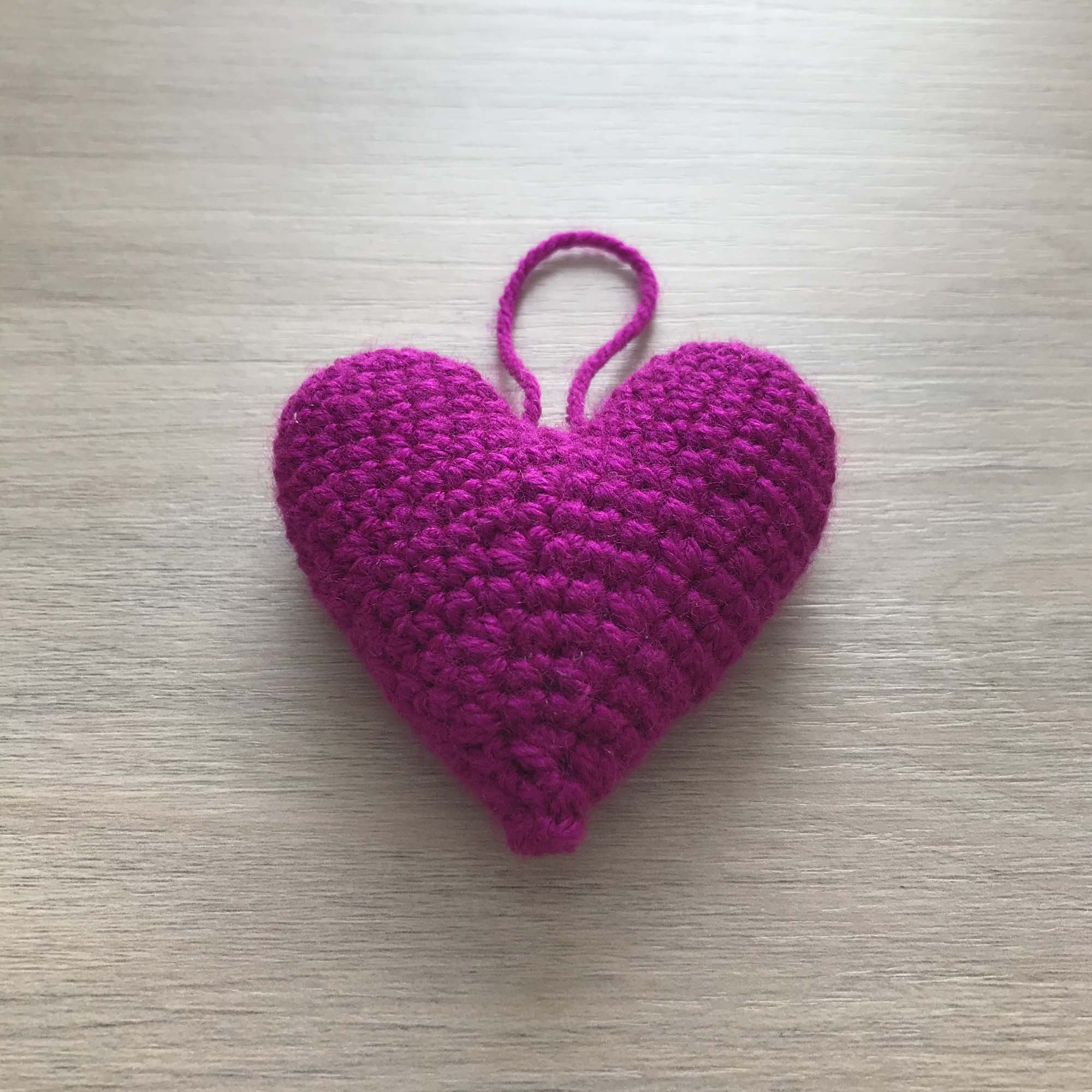 Crochet Magenta Hanging Heart Decoration