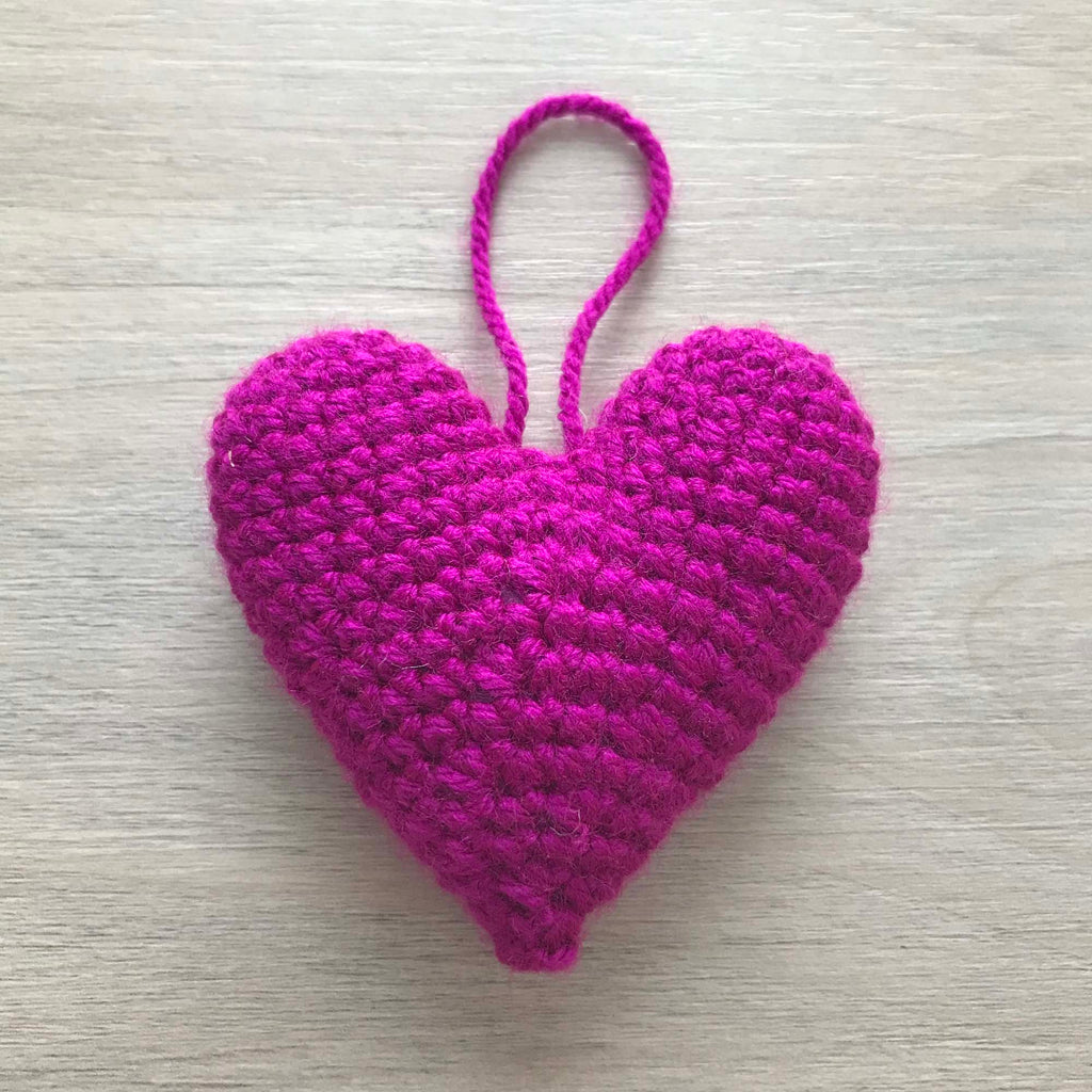 Crochet Magenta Hanging Heart Decoration