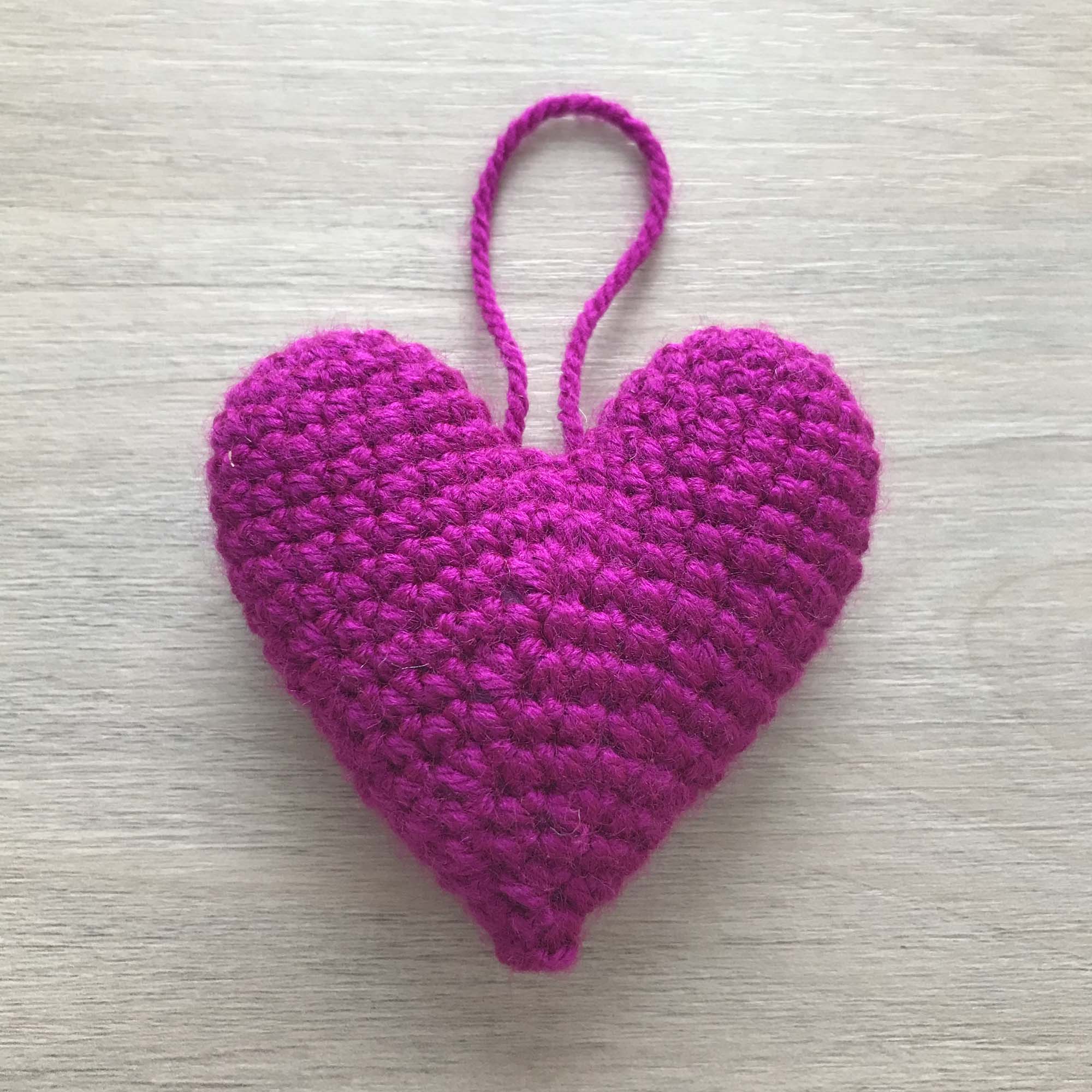 Crochet Magenta Hanging Heart Decoration