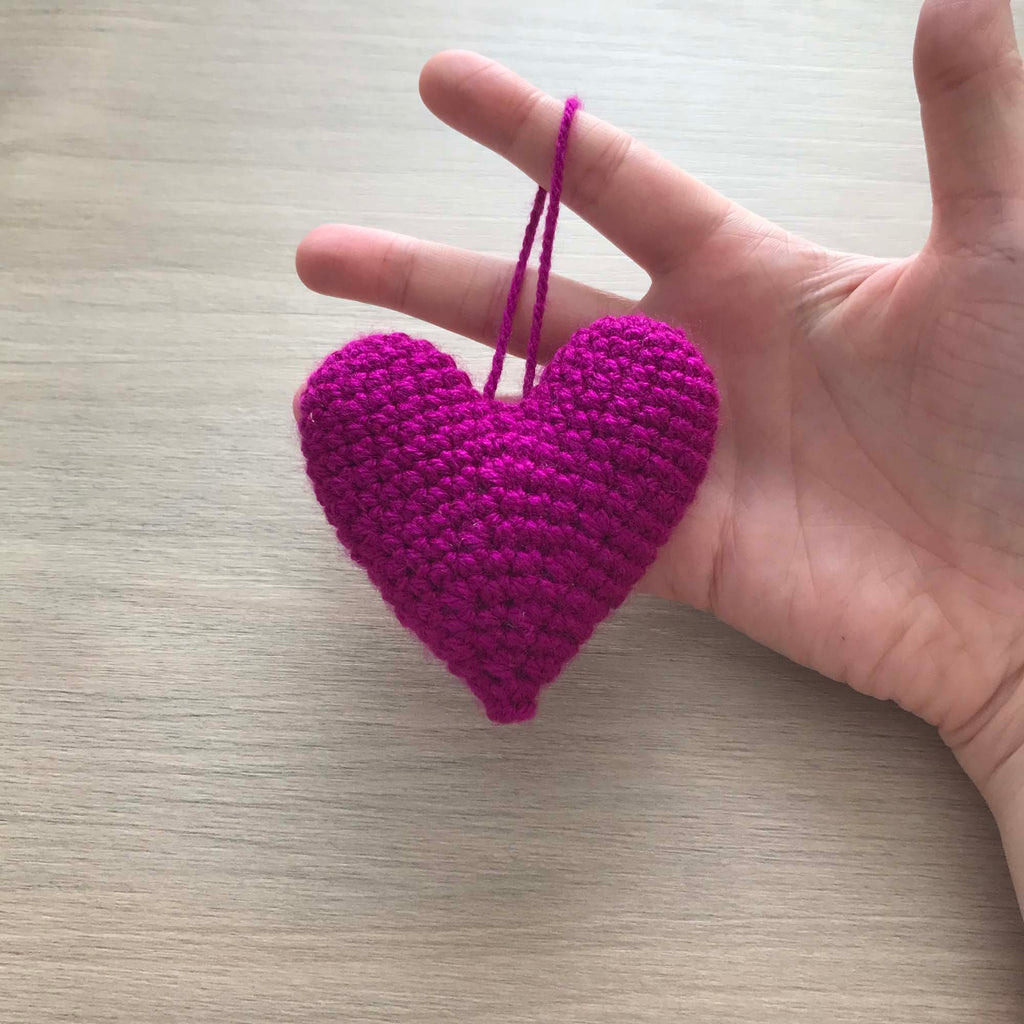 Crochet Magenta Hanging Heart Decoration