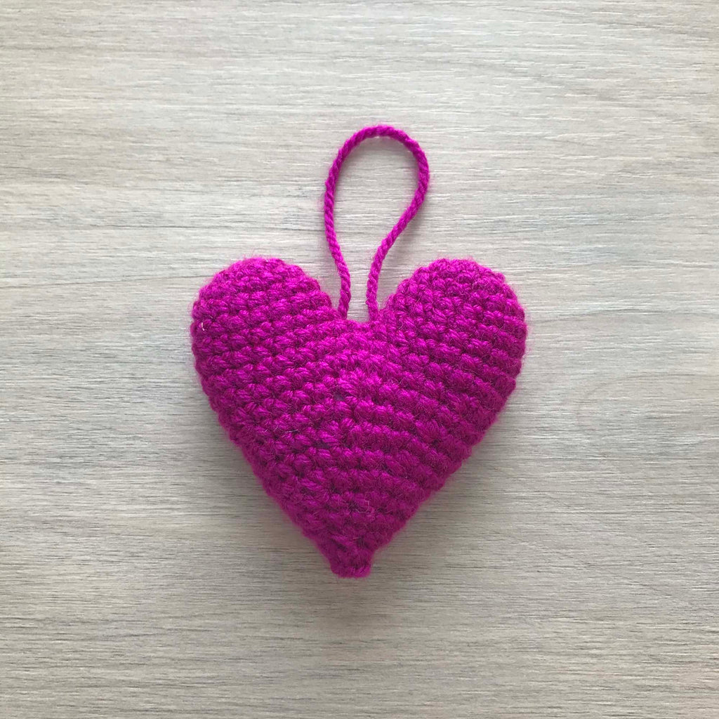 Crochet Magenta Hanging Heart Decoration