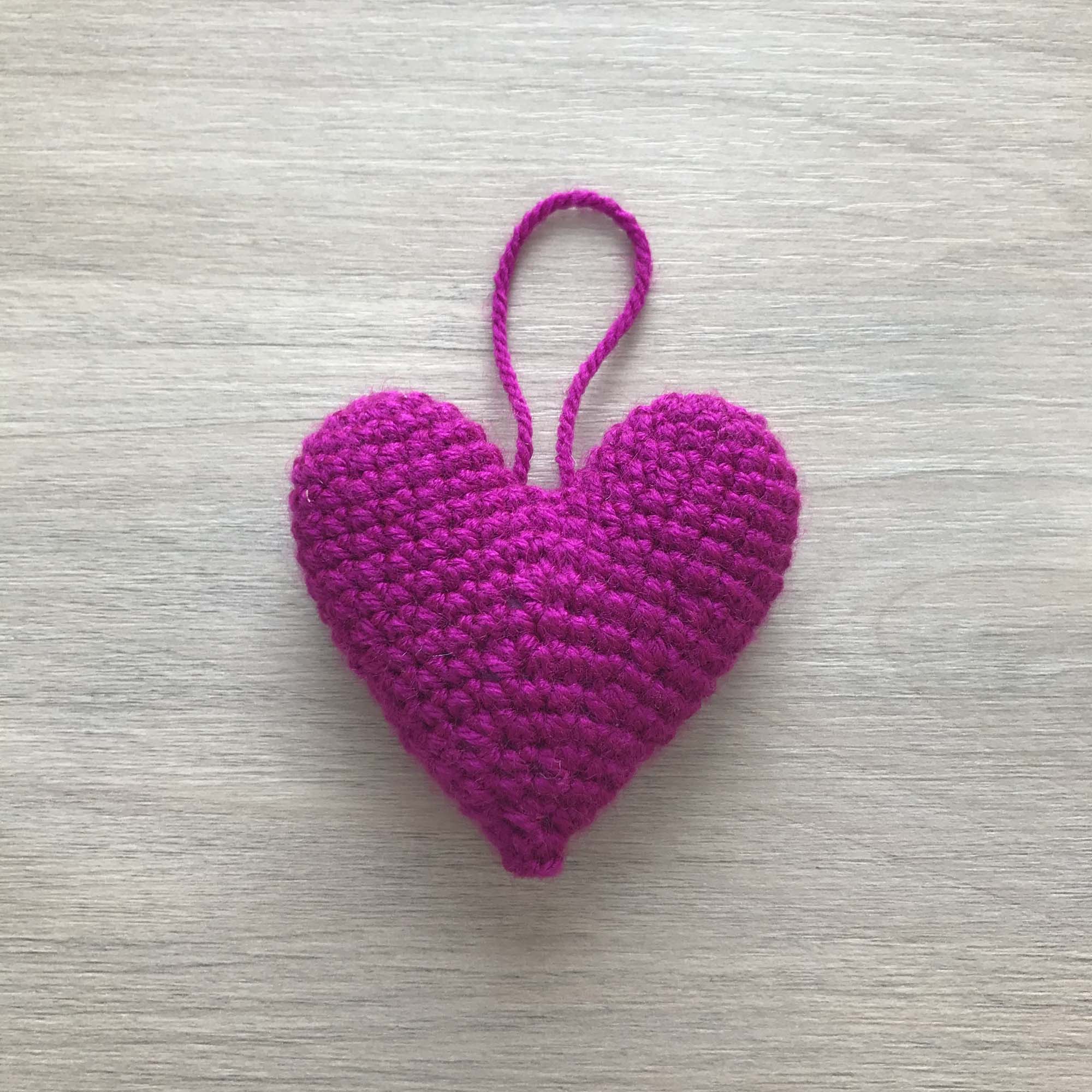 Crochet Magenta Hanging Heart Decoration