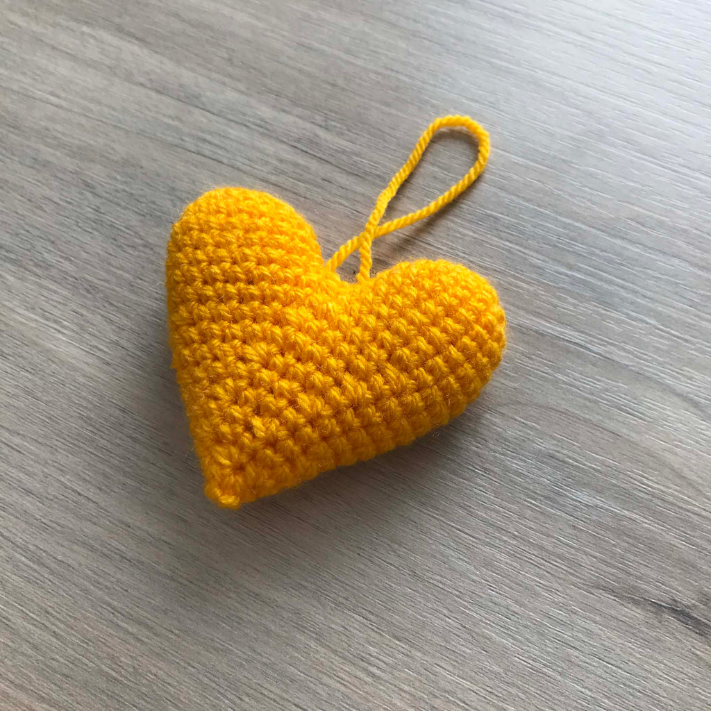 Crochet Yellow Hanging Heart Decoration