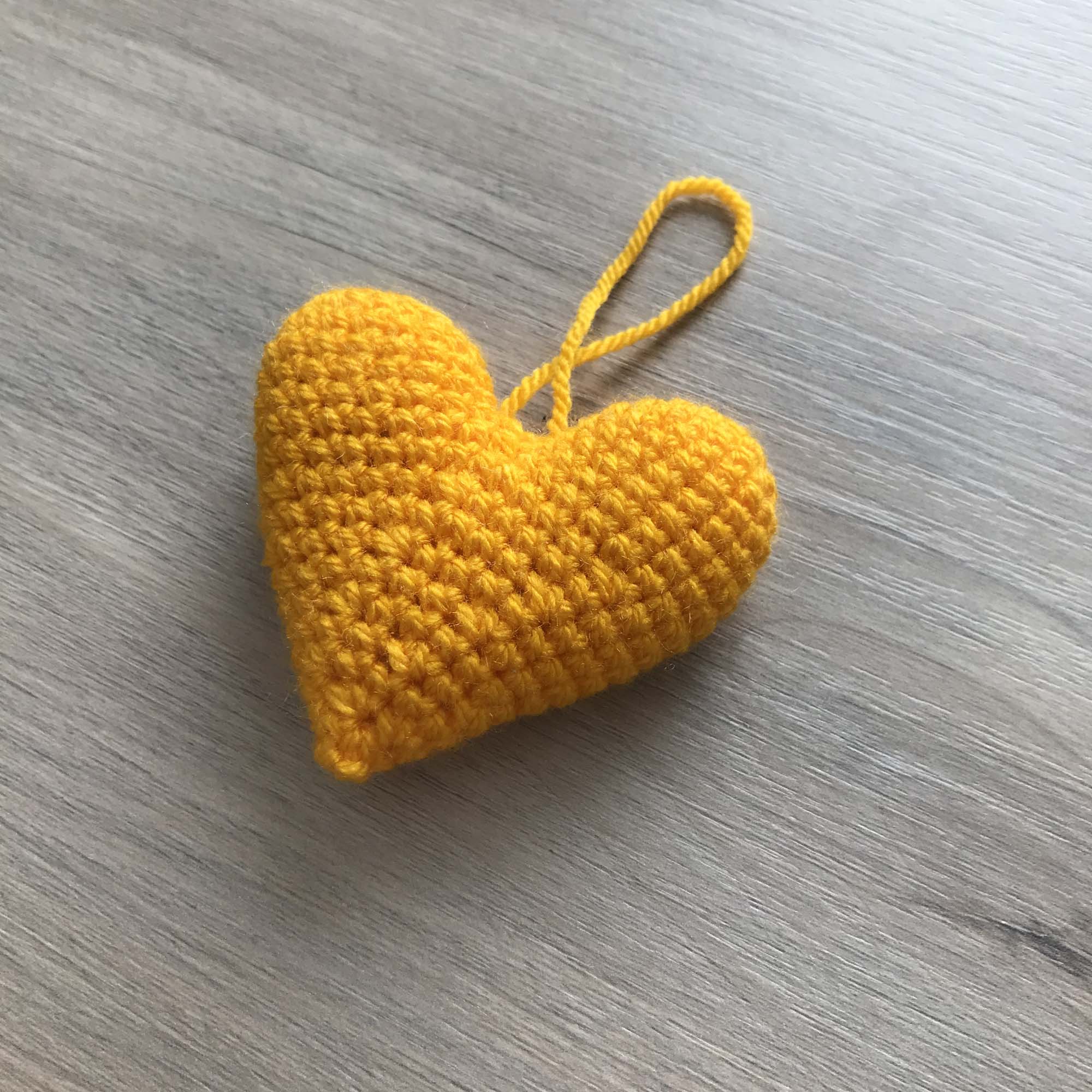 Crochet Yellow Hanging Heart Decoration