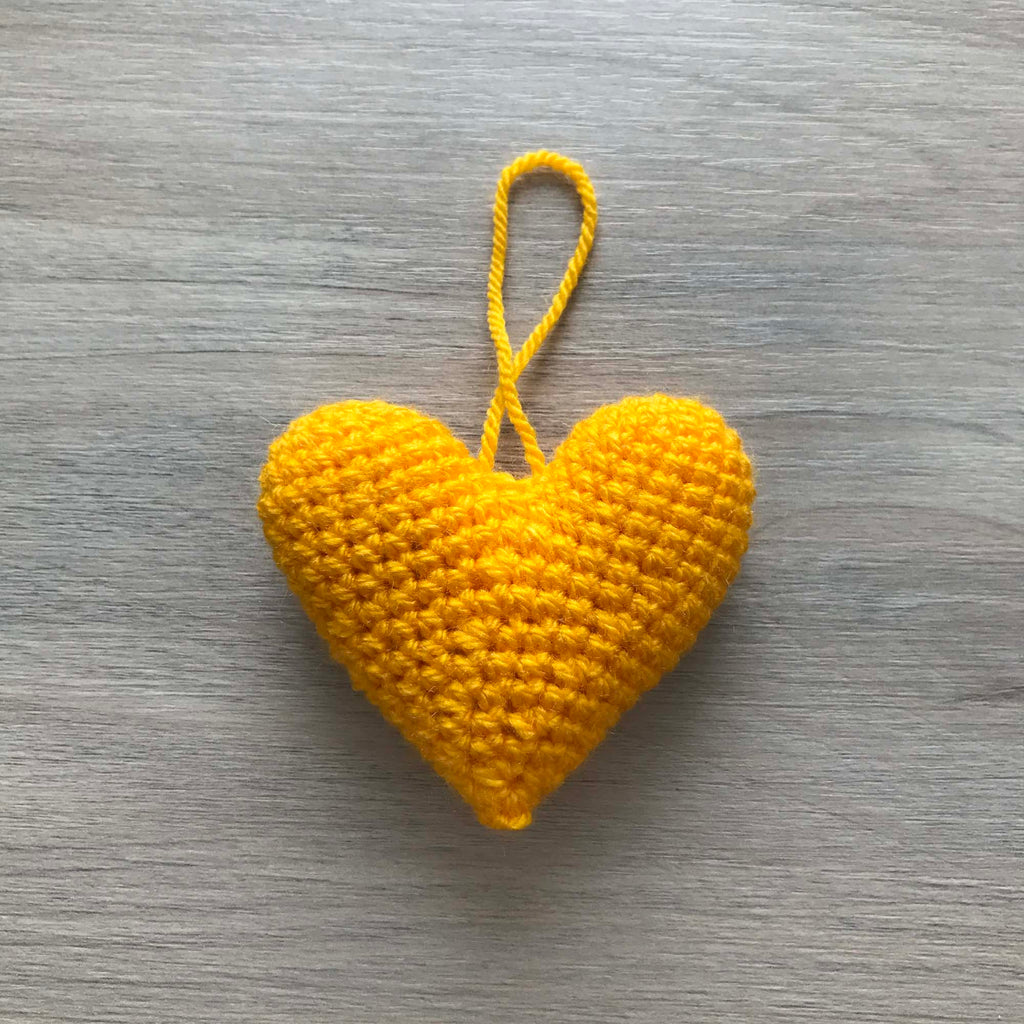 Crochet Yellow Hanging Heart Decoration
