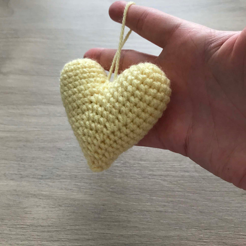 Crochet Pale Yellow Hanging Heart Decoration