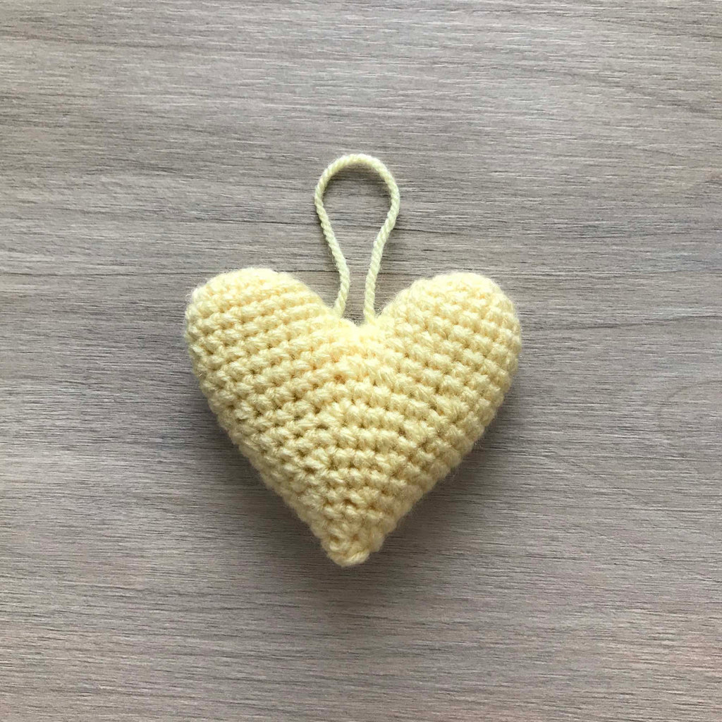 Crochet Pale Yellow Hanging Heart Decoration