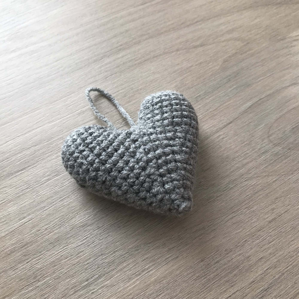Crochet Light Grey Heart Hanging Decoration
