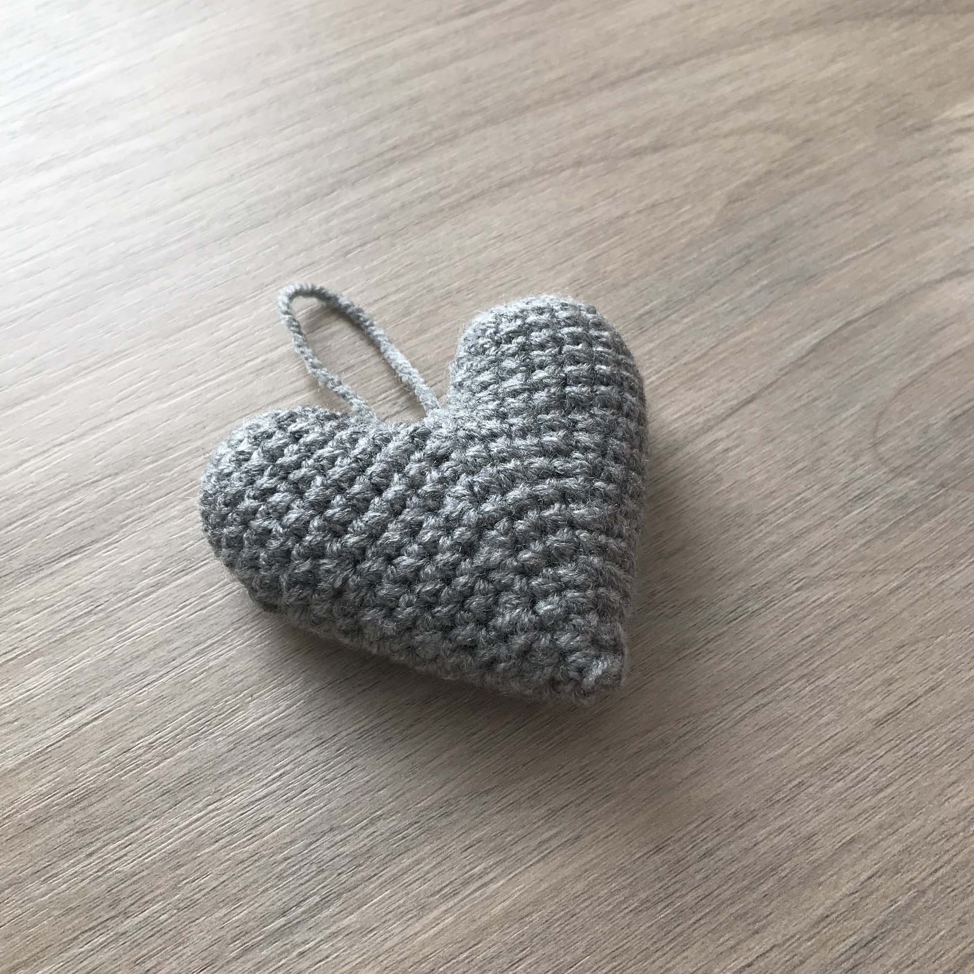 Crochet Light Grey Heart Hanging Decoration