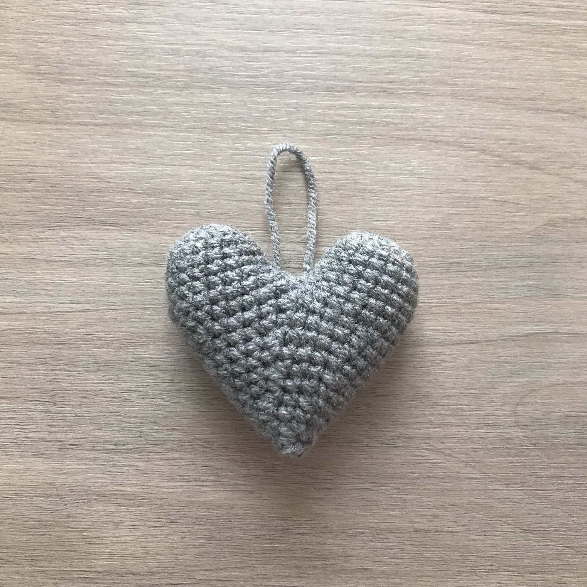 Crochet Light Grey Heart Hanging Decoration