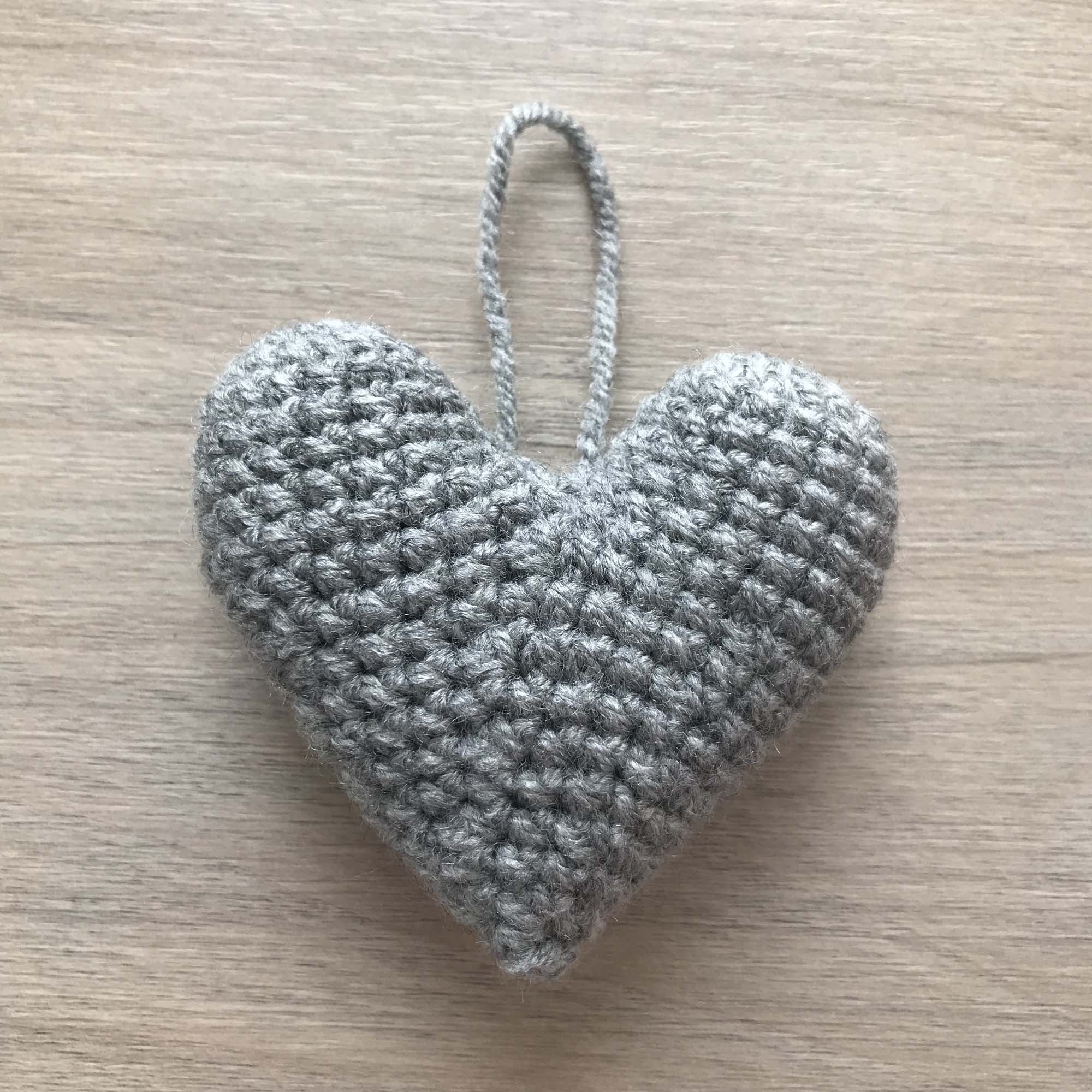 Crochet Light Grey Heart Hanging Decoration