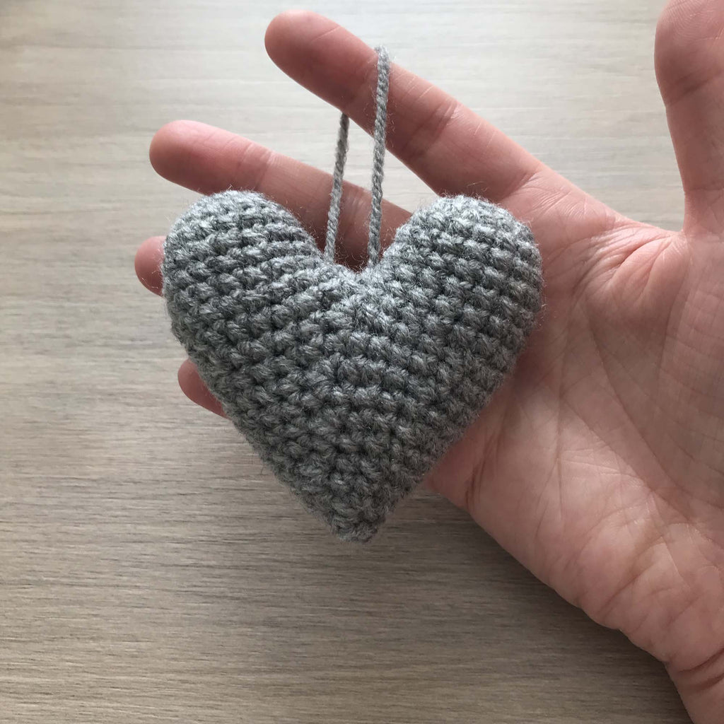 Crochet Light Grey Heart Hanging Decoration
