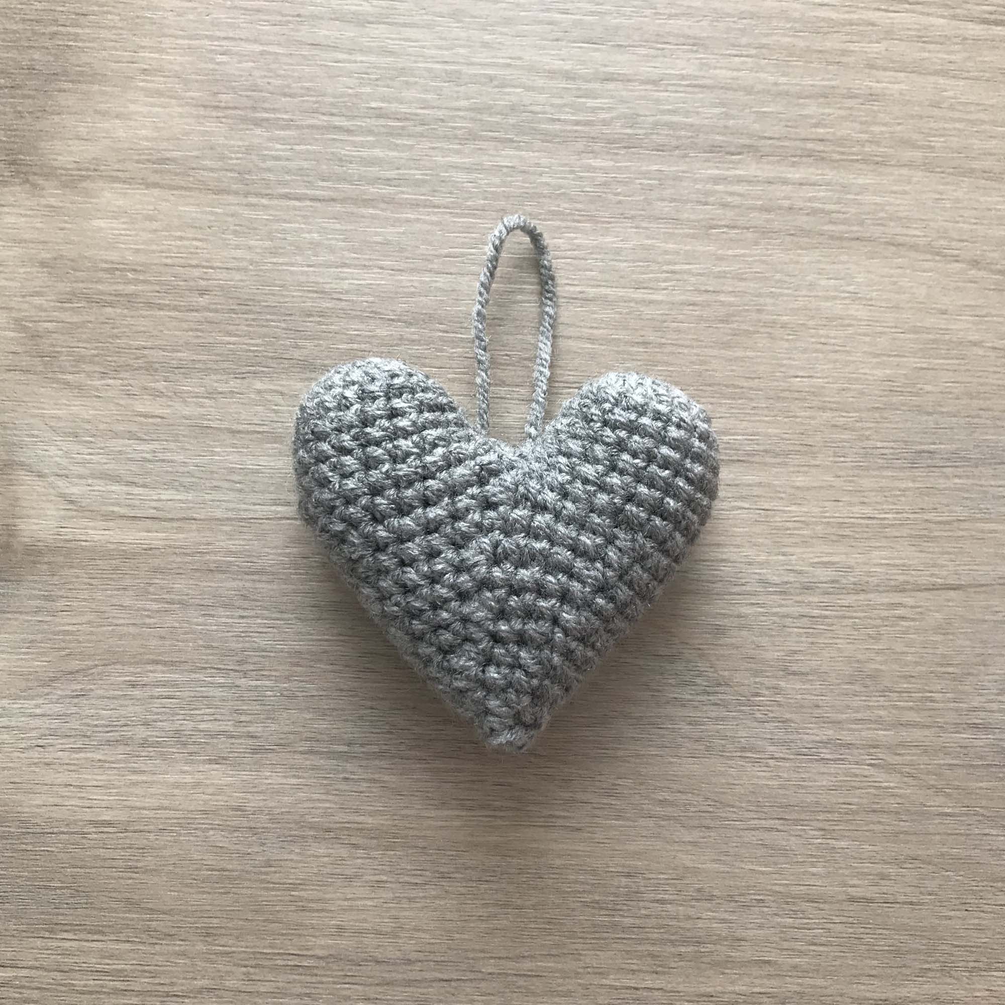 Crochet Light Grey Heart Hanging Decoration