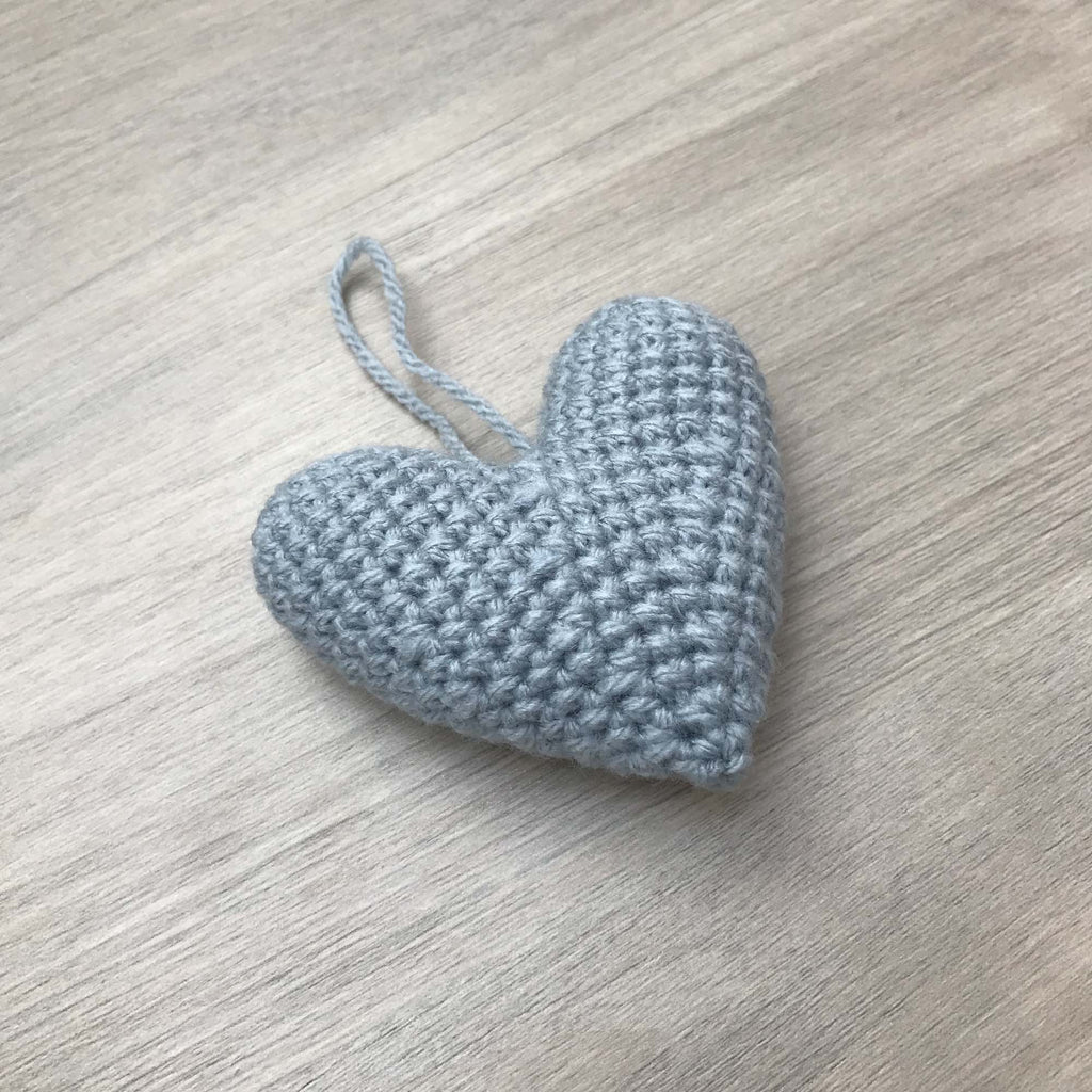 Crochet Teal Grey Heart Hanging Decoration