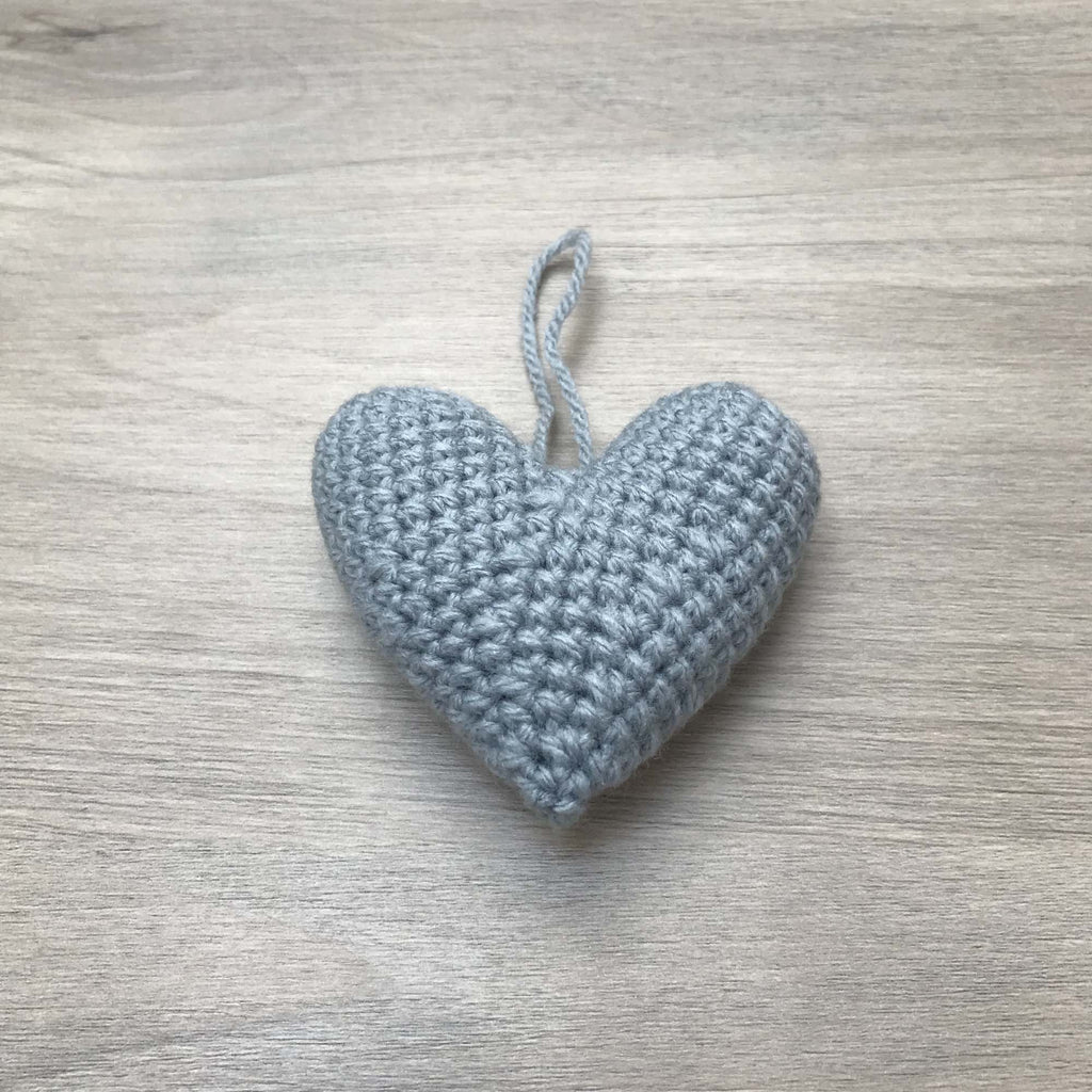 Crochet Teal Grey Heart Hanging Decoration