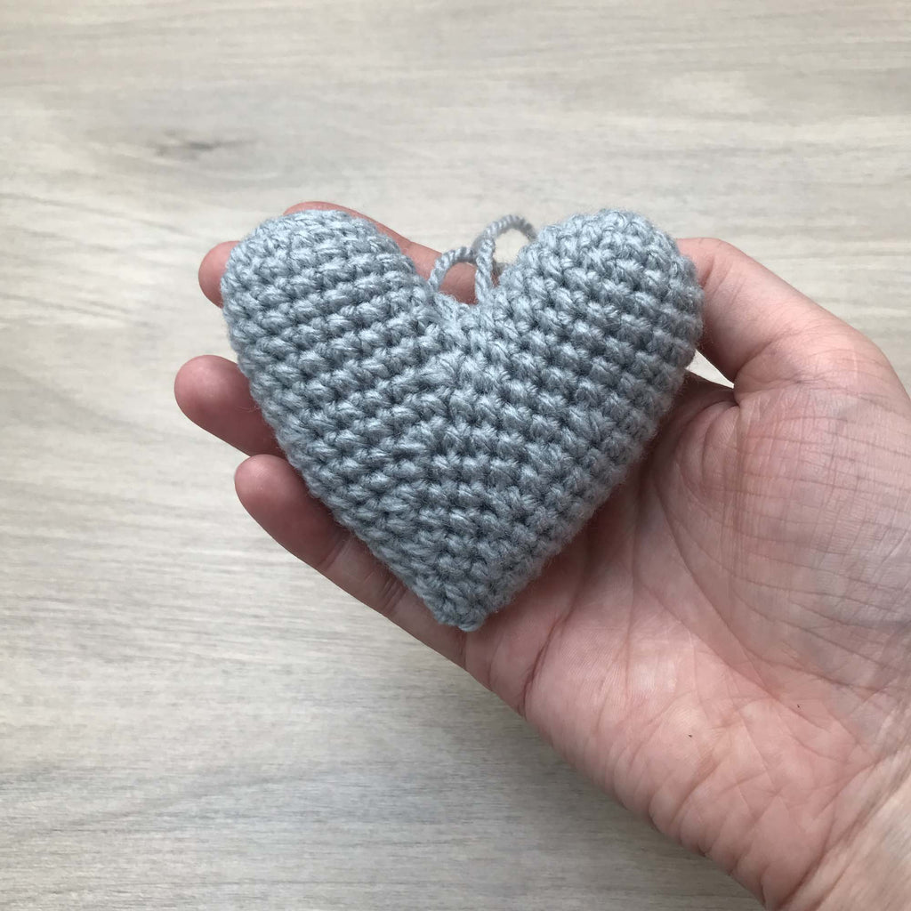 Crochet Teal Grey Heart Hanging Decoration