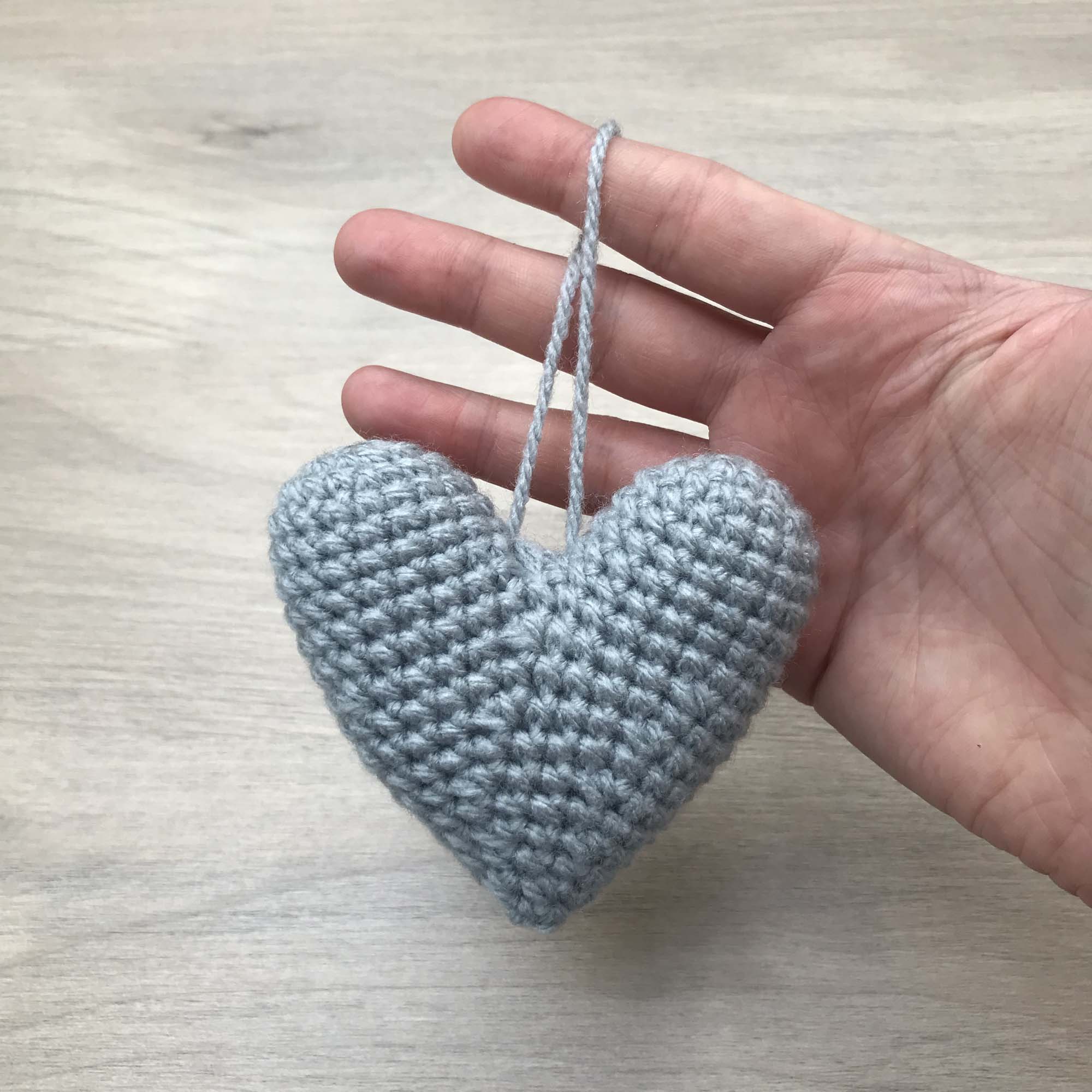 Crochet Teal Grey Heart Hanging Decoration
