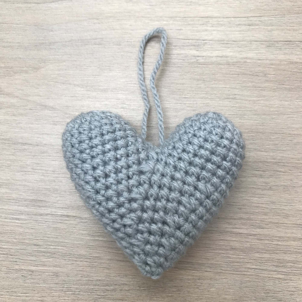 Crochet Teal Grey Heart Hanging Decoration