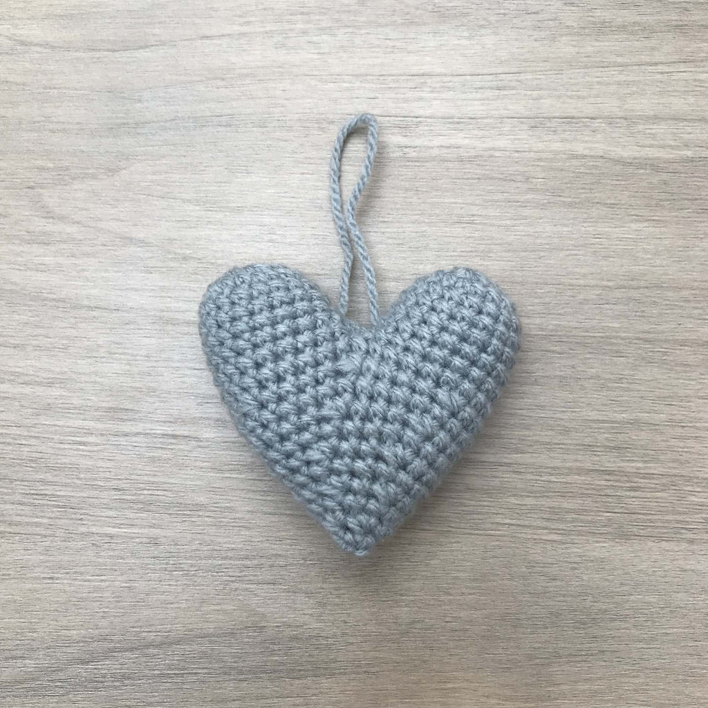 Crochet Teal Grey Heart Hanging Decoration