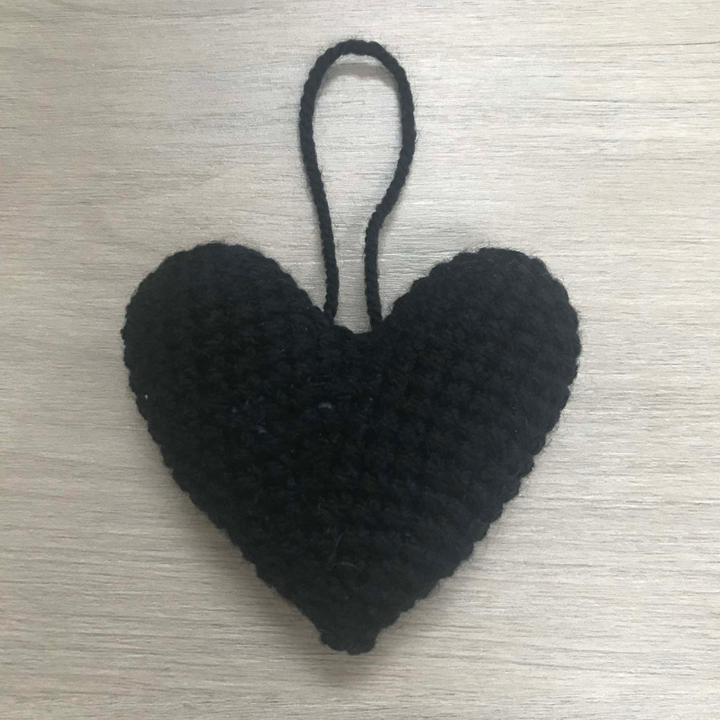 Crochet Black Heart Hanging Decoration