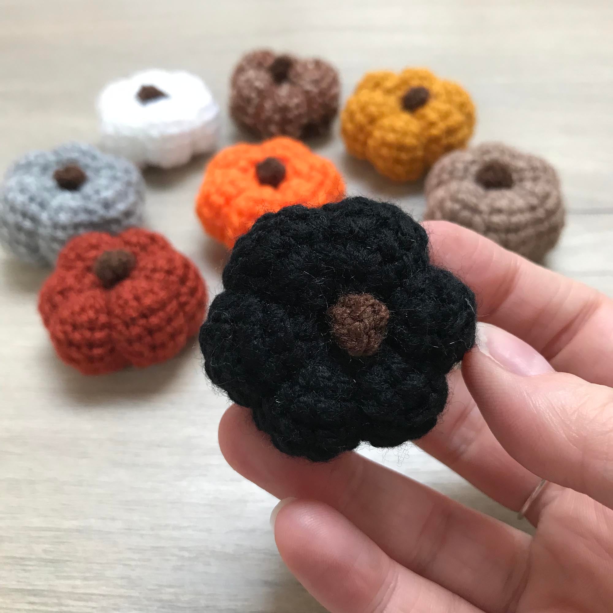 Mini Crochet Pumpkin Decorations with Stalk