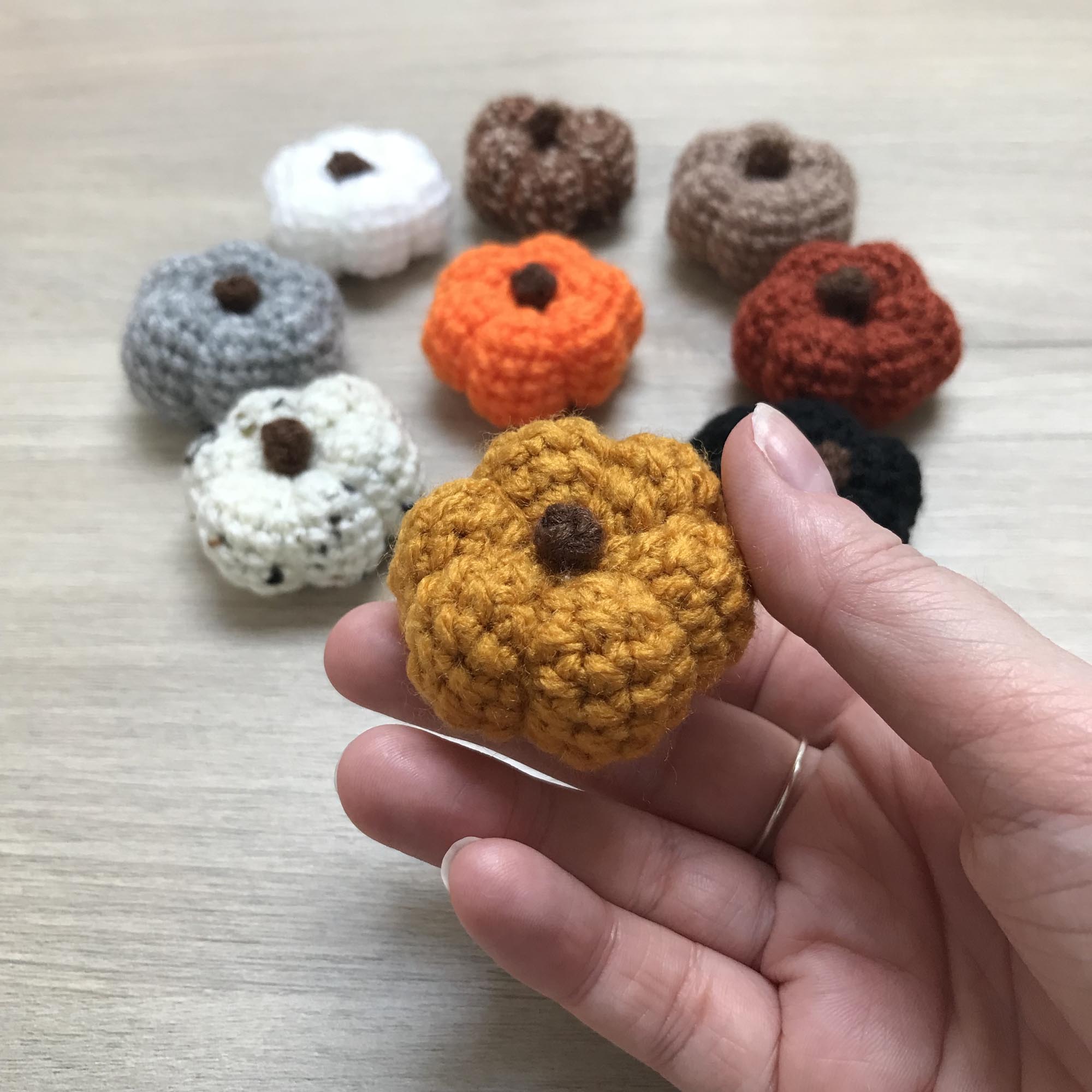 Mini Crochet Pumpkin Decorations with Stalk