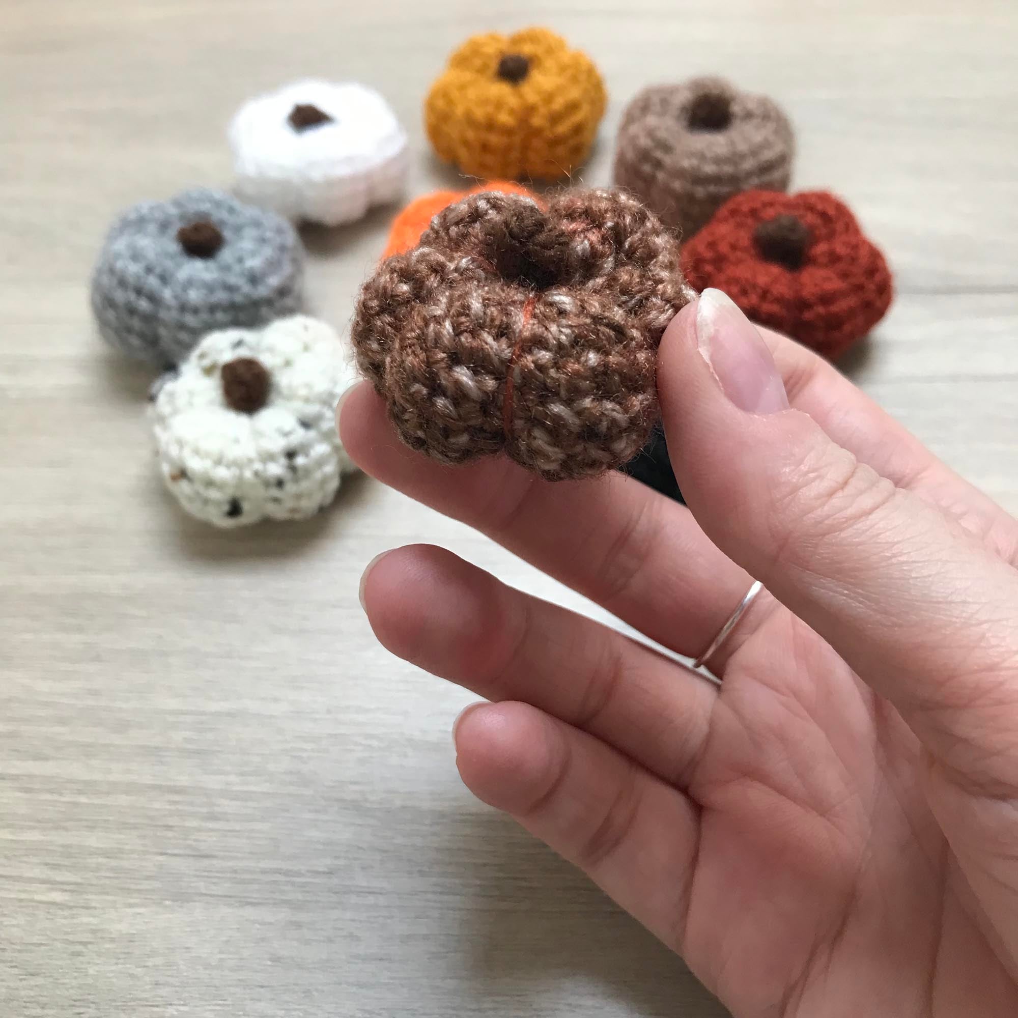Mini Crochet Pumpkin Decorations with Stalk